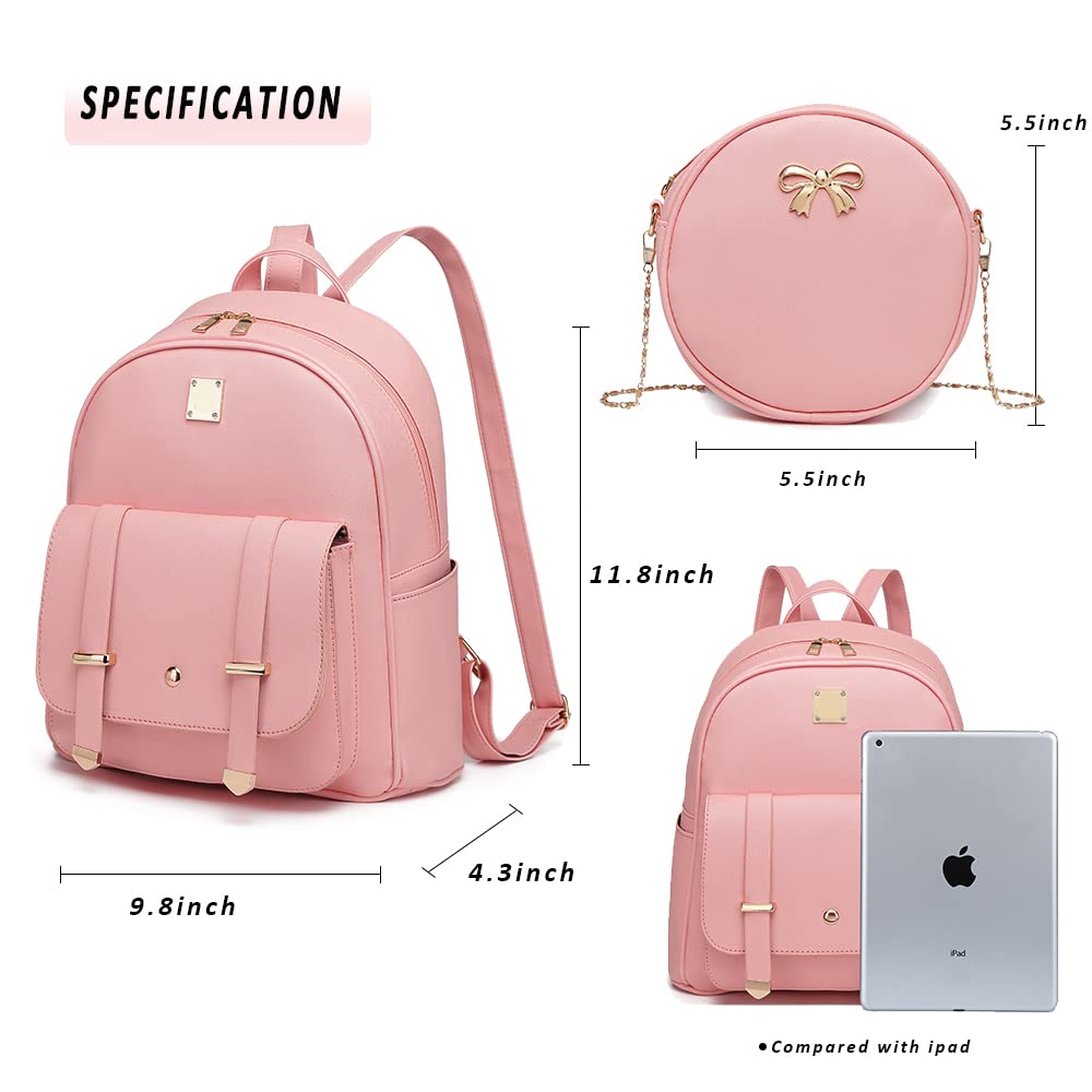 **MACCINELO Cute Leather Mini Backpack Purse for Women - Bowknot Small Backpack for Girls, Ladies Shoulder Bag (3pcs) - Perfect for Travel, School & Daily Use**