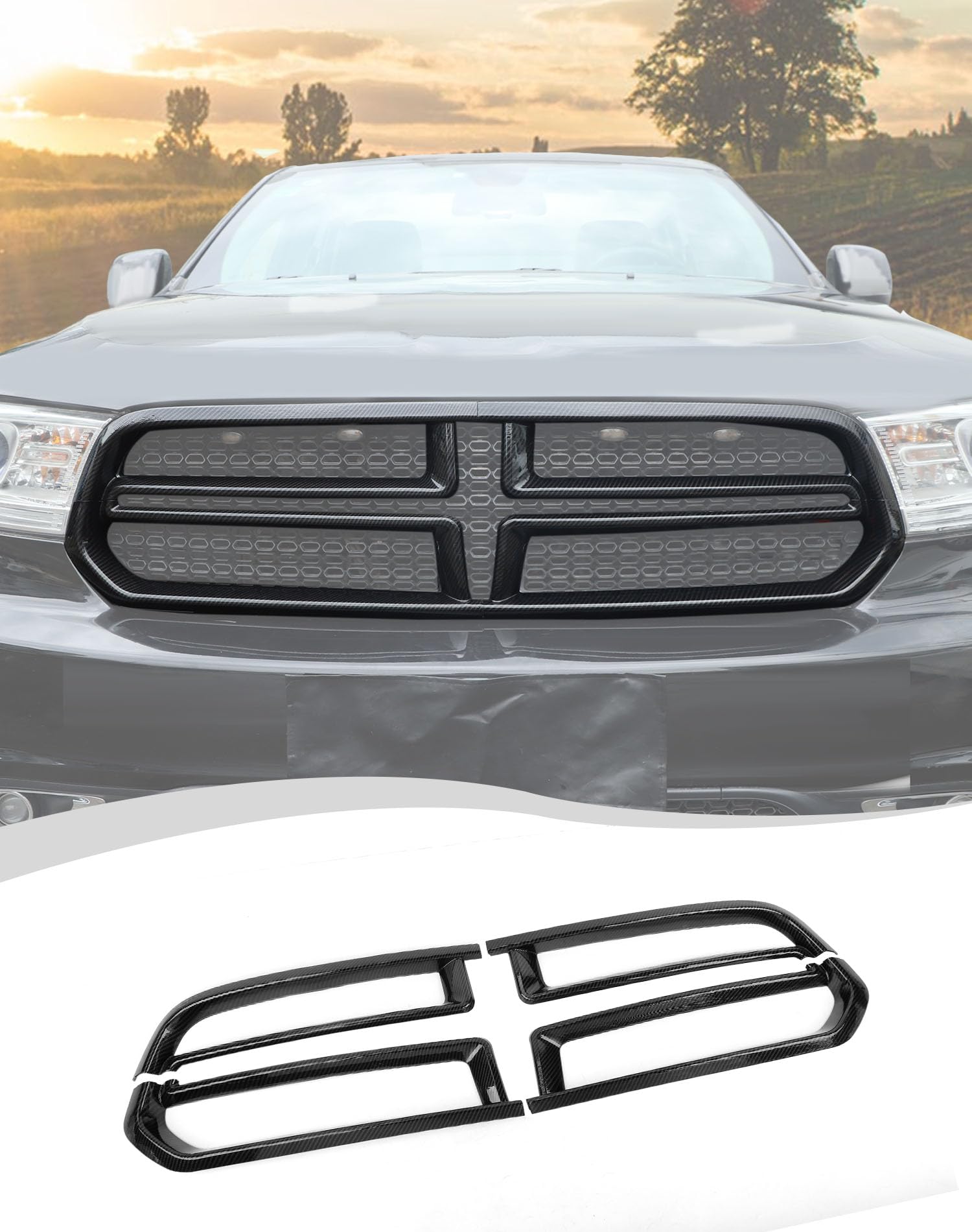 Hoolcar Carbon Fiber Exterior Front Grill Inserts Cover Trim Kit for Dodge Durango 2014-2020 - Upgrade Your Car's Style & Protection | Perfect for Off-Roading, Car Shows & Daily Driving