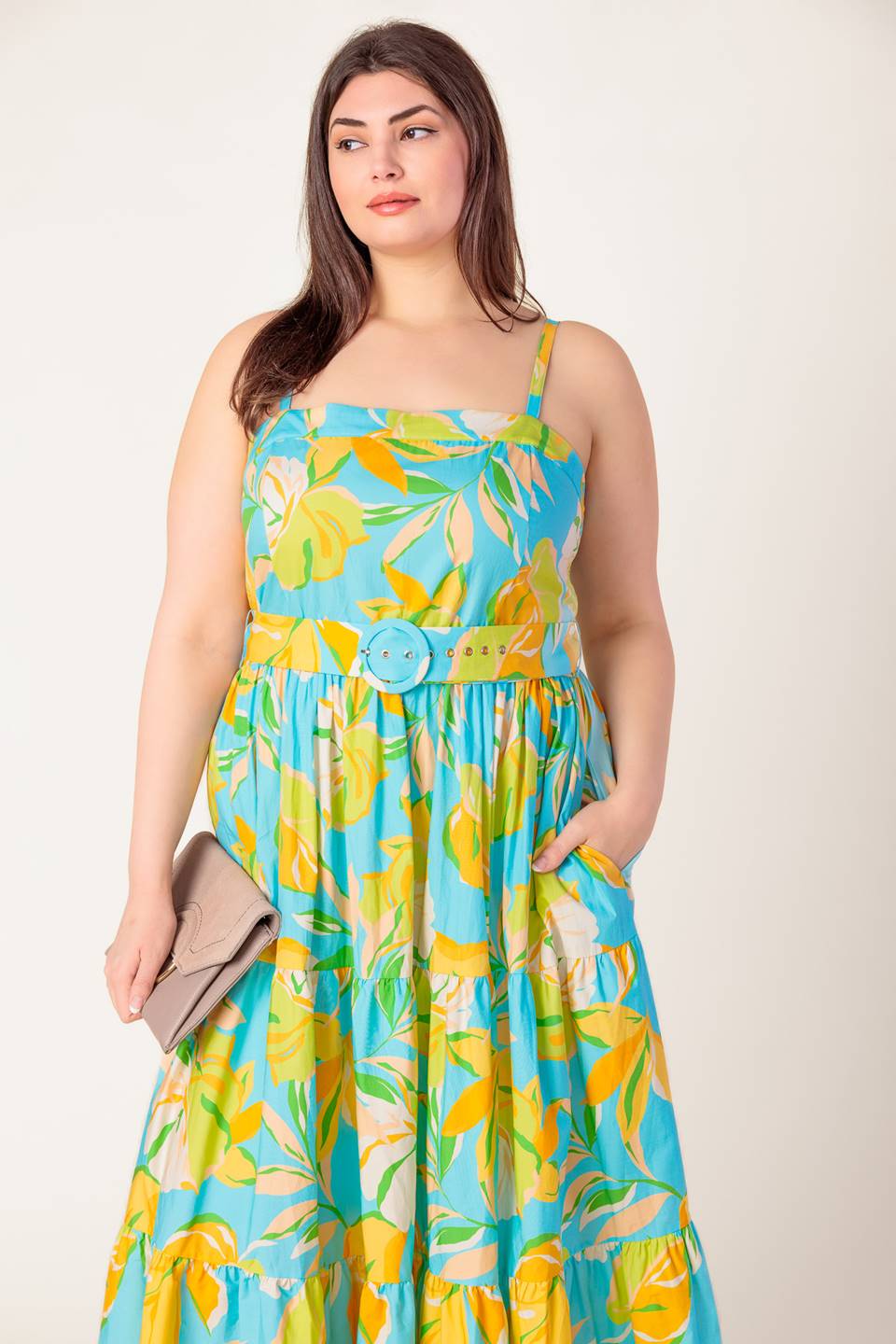 Elegant Blue & Yellow Midi Dress for Women - Perfect for Casual Outings, Brunch Dates & Summer Events | A PERFECT DAY Collection