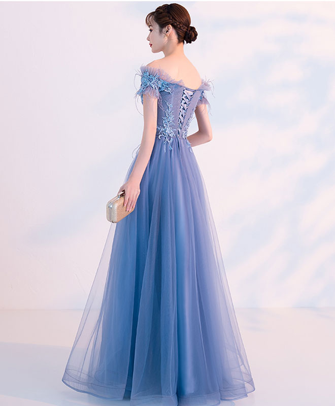 Elegant Blue Tulle Lace Long Prom Dress for Women - Formal Evening Gown for Homecoming, Ball, Wedding & Special Occasions