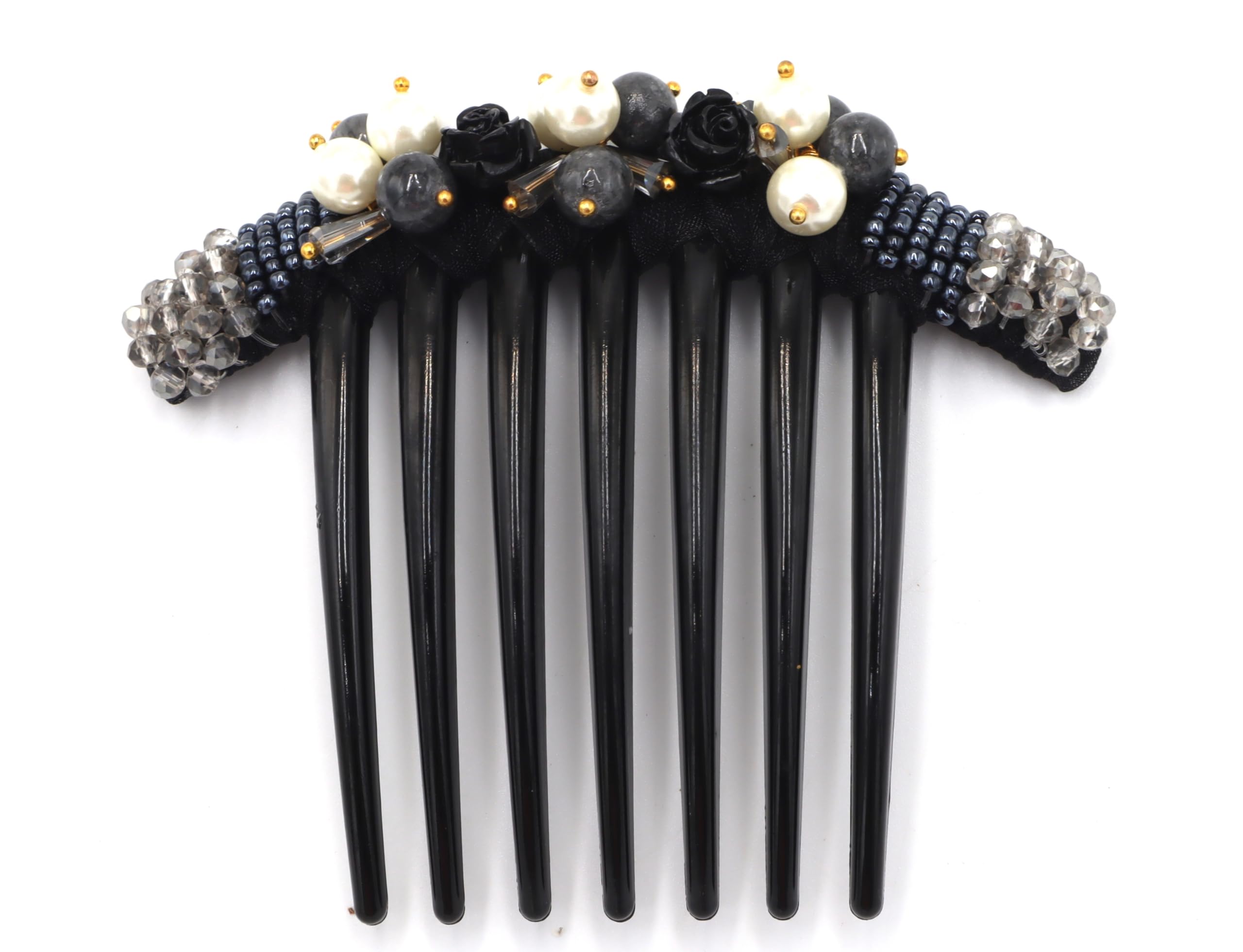 French Twist Hair Comb with Bead & Pearl Decoration - Elegant Gray Hair Accessory for Weddings, Prom & Formal Events