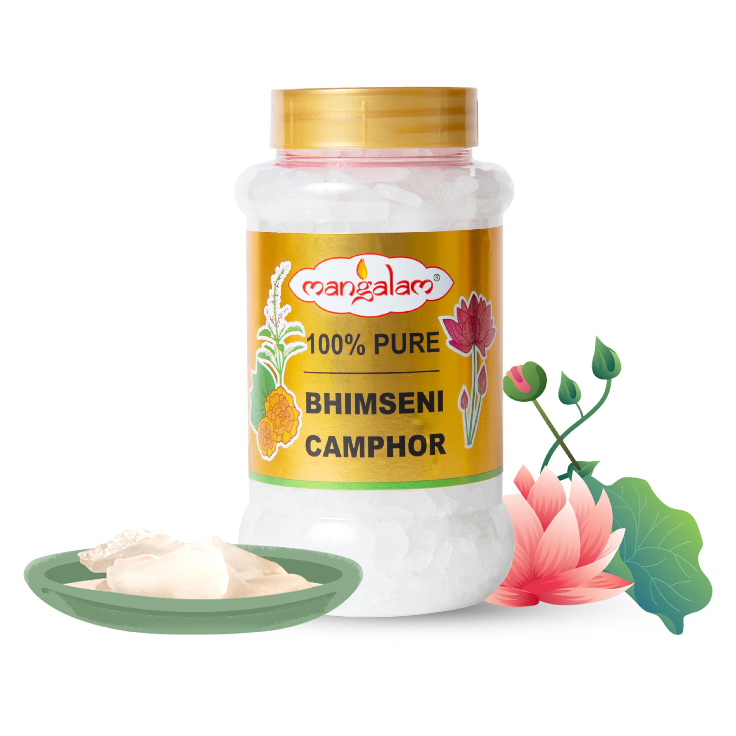 100% Pure MANGALAM Bhimseni (Original) Natural Camphor 250g Jar - Pack of 1 | Premium Quality for Puja, Aromatherapy, Meditation & Home Fragrance | Long-Lasting Sweet Scent for Spiritual Ceremonies, Yoga Rooms & Closet Freshener