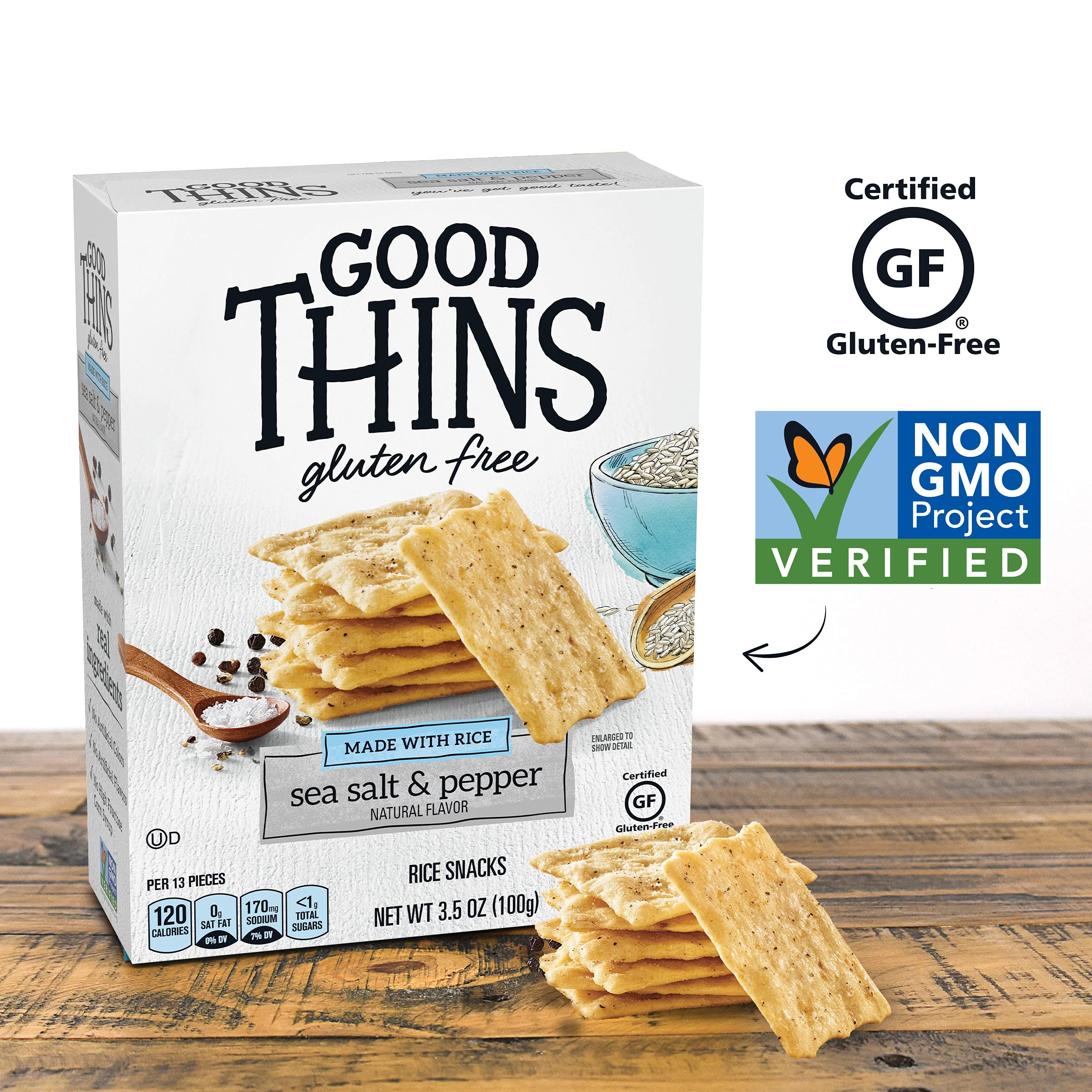 Gluten Free Sea Salt & Pepper Rice Snacks - Healthy Crackers for Adults & Kids, 3.5 oz - Perfect for Office Snacks, School Lunches & On-the-Go Travel