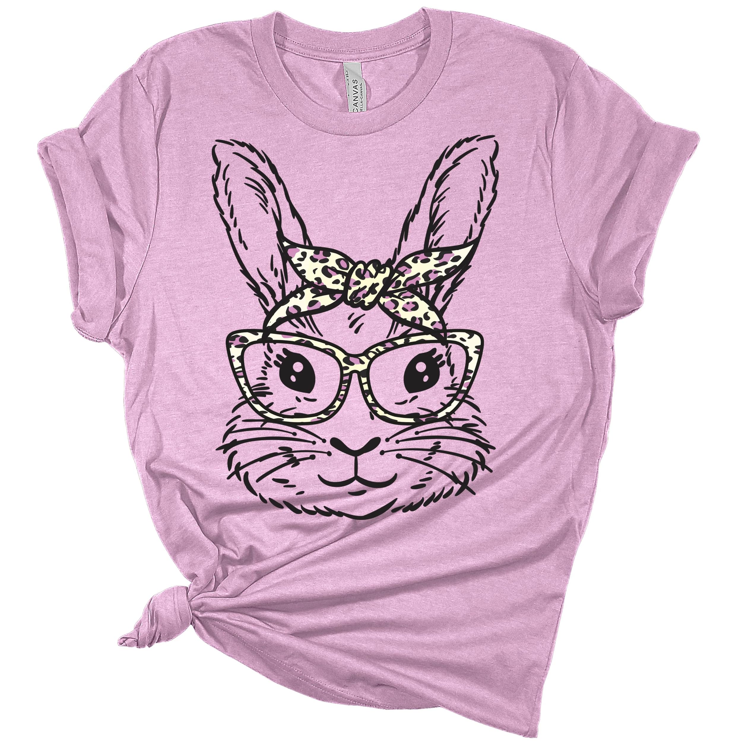 Women's Cute Bunny Headband Print T-Shirt - Short Sleeve Easter Graphic Top for Spring Outfits & Holiday Parties
