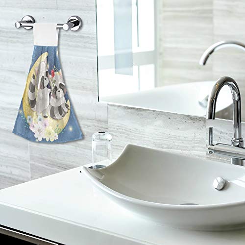 Cute Raccoon Kitchen Hanging Towels 2PCS - Absorbent Microfiber Dishcloths with Loops for Bathroom & Kitchen | Spring Hand Towel Set for Home Decor & Cleaning