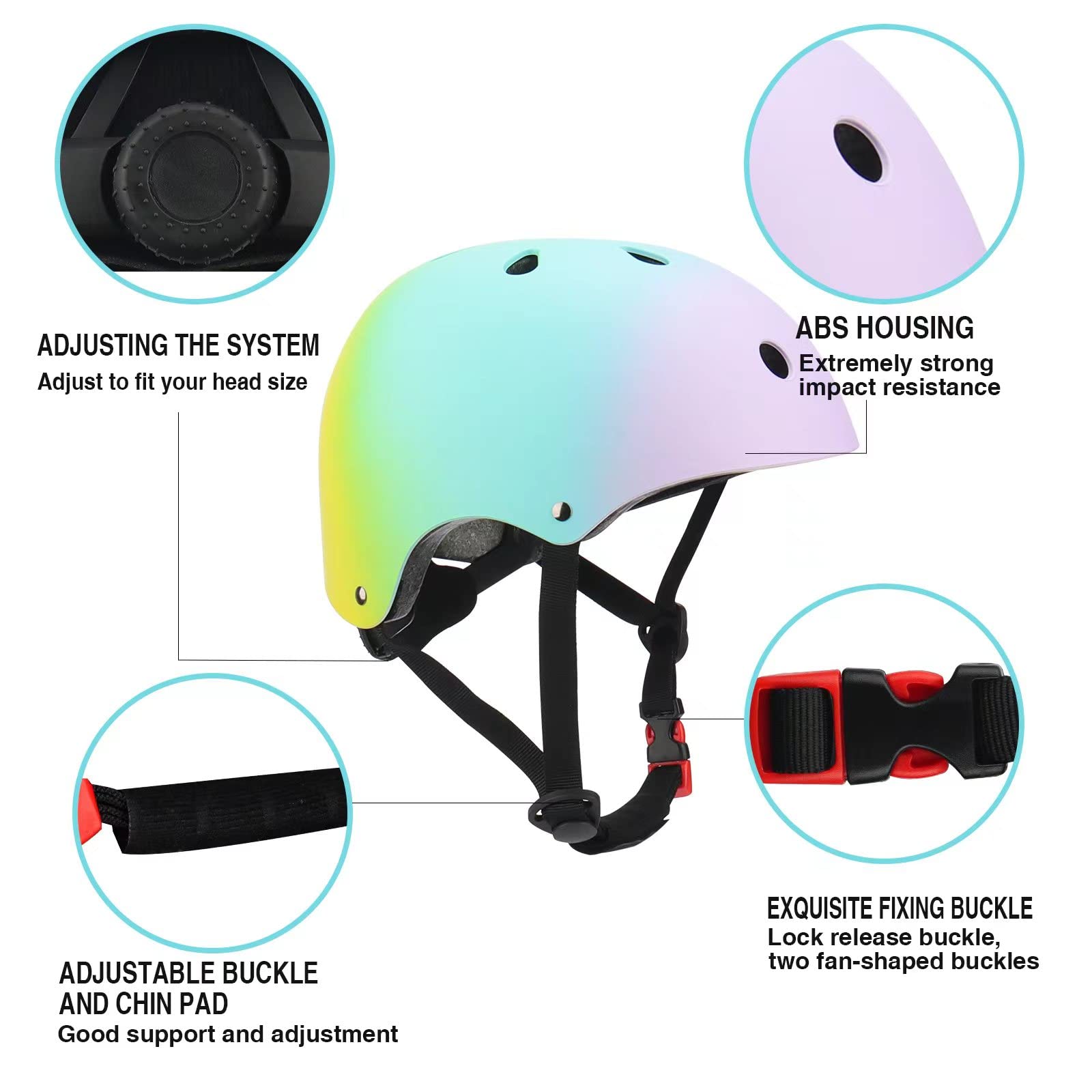 Adjustable Color Gradient Kids Bike Helmet for Toddlers & Youth (3-14 Years) - Lightweight Safety Helmet for Boys & Girls - Perfect for Bicycling, Scooters, Balance Bikes, Roller Skating & Skateboarding