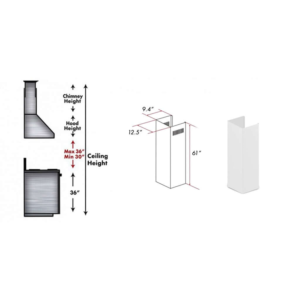 ZLINE 61 Inch Smooth Bright White Wooden Chimney Extension for 12 ft Ceilings - KBWW E Model - Perfect for Kitchen Range Hood Ventilation & Home Decor