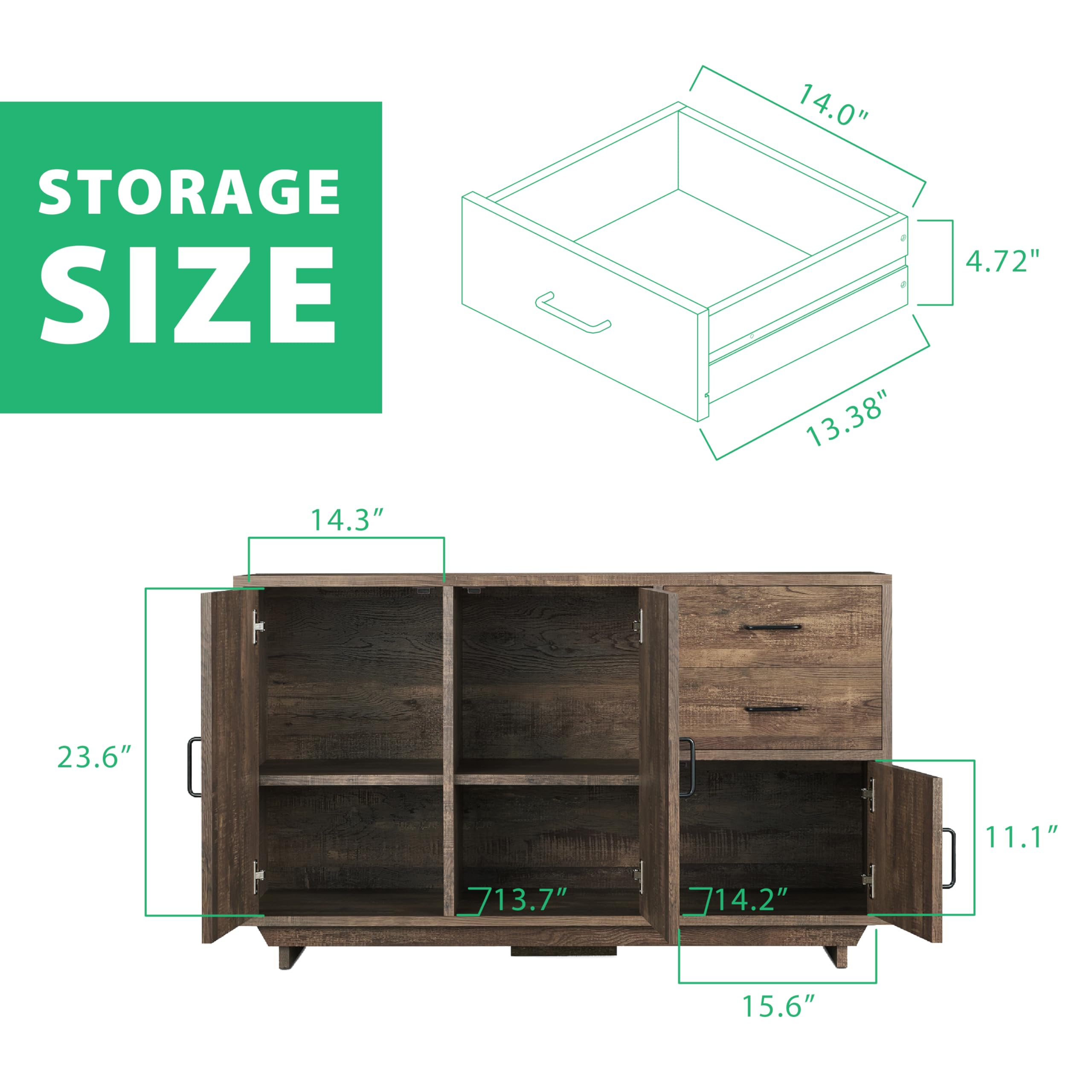 HOMES: Inside + Out Finn Wood Buffet Table - Rustic Reclaimed Oak Kitchen Storage Cabinet with Doors & Shelves, Industrial Sideboard for Entryway, Dining Room & Living Room - Perfect for Home Organization & Farmhouse Decor