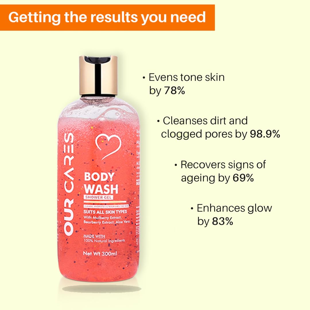 OURCARES Moisturizing Body Wash & Shower Gel - Sulfate Free, Paraben Free | Foaming Cleanser for Softer & Smoother Skin | Face, Body & Hair Wash (300ml) | Ideal for Daily Shower, Spa & Travel Use - For Men & Women