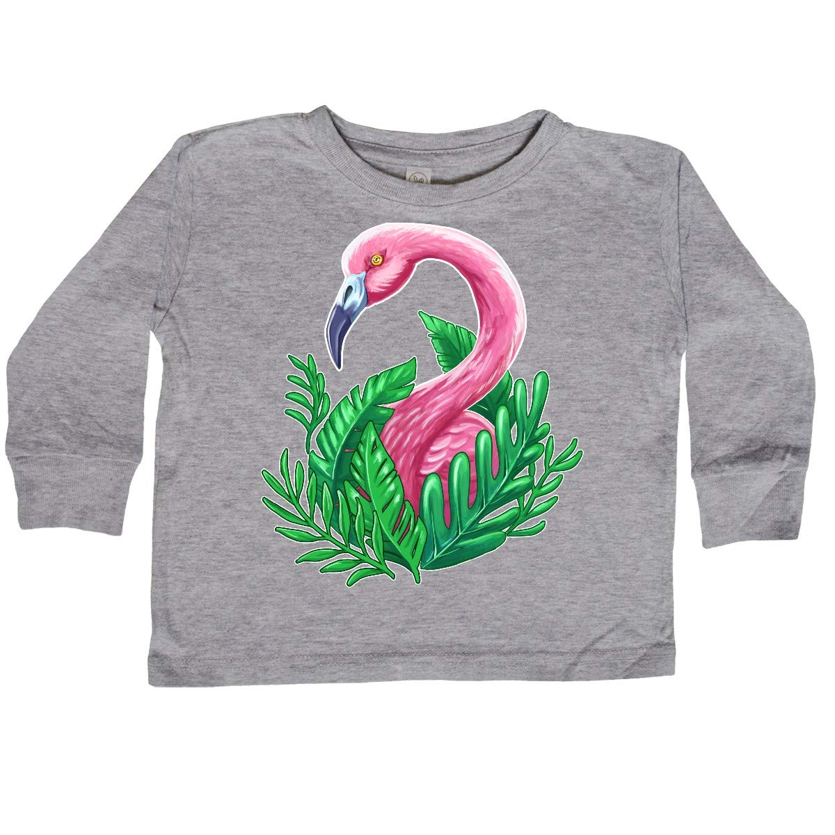 Inktastic Flamingo & Tropical Plants Toddler Long Sleeve T-Shirt - Cute Boys Girls Casual Top for Beach Vacation & Summer Outings