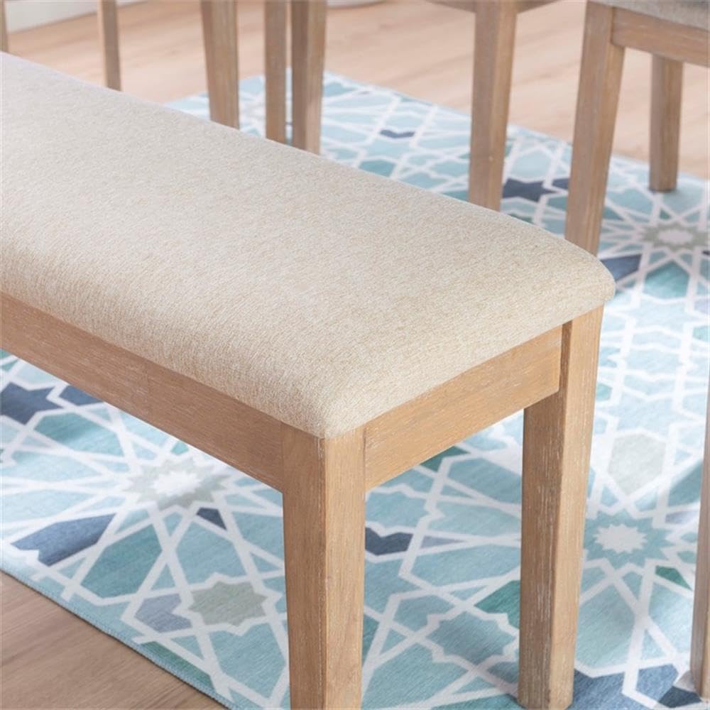 Linon Miles Solid Wood Bench with Padded Seat - Light Beige, Natural Lacquer Finish | Perfect for Entryway, Bedroom, or Garden Seating