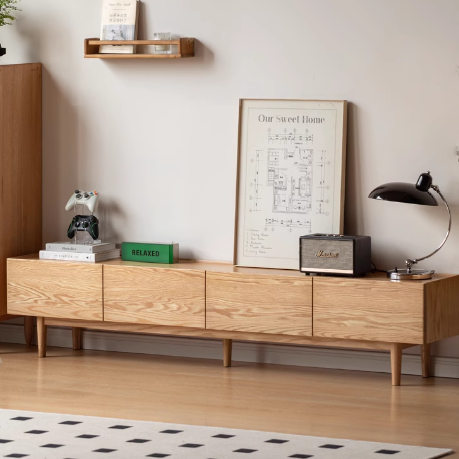Solid Oak Wood Modern TV Stand with Storage Cabinet - Stylish Living Room Entertainment Center for TV, Media & Display