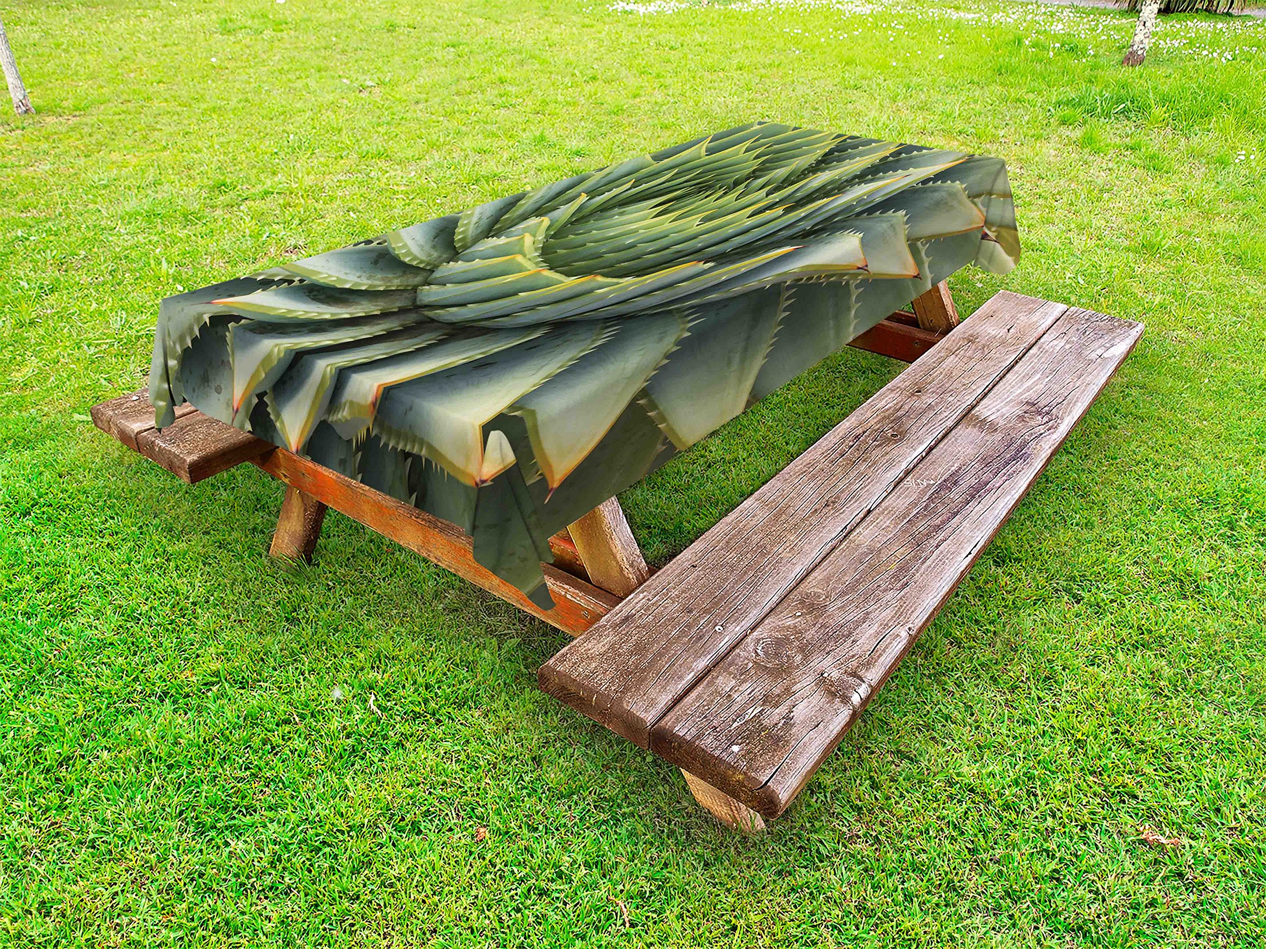 Ambesonne Cactus Print Outdoor Tablecloth - Washable Picnic Table Cover with Botanic Wild Nature Design, 58