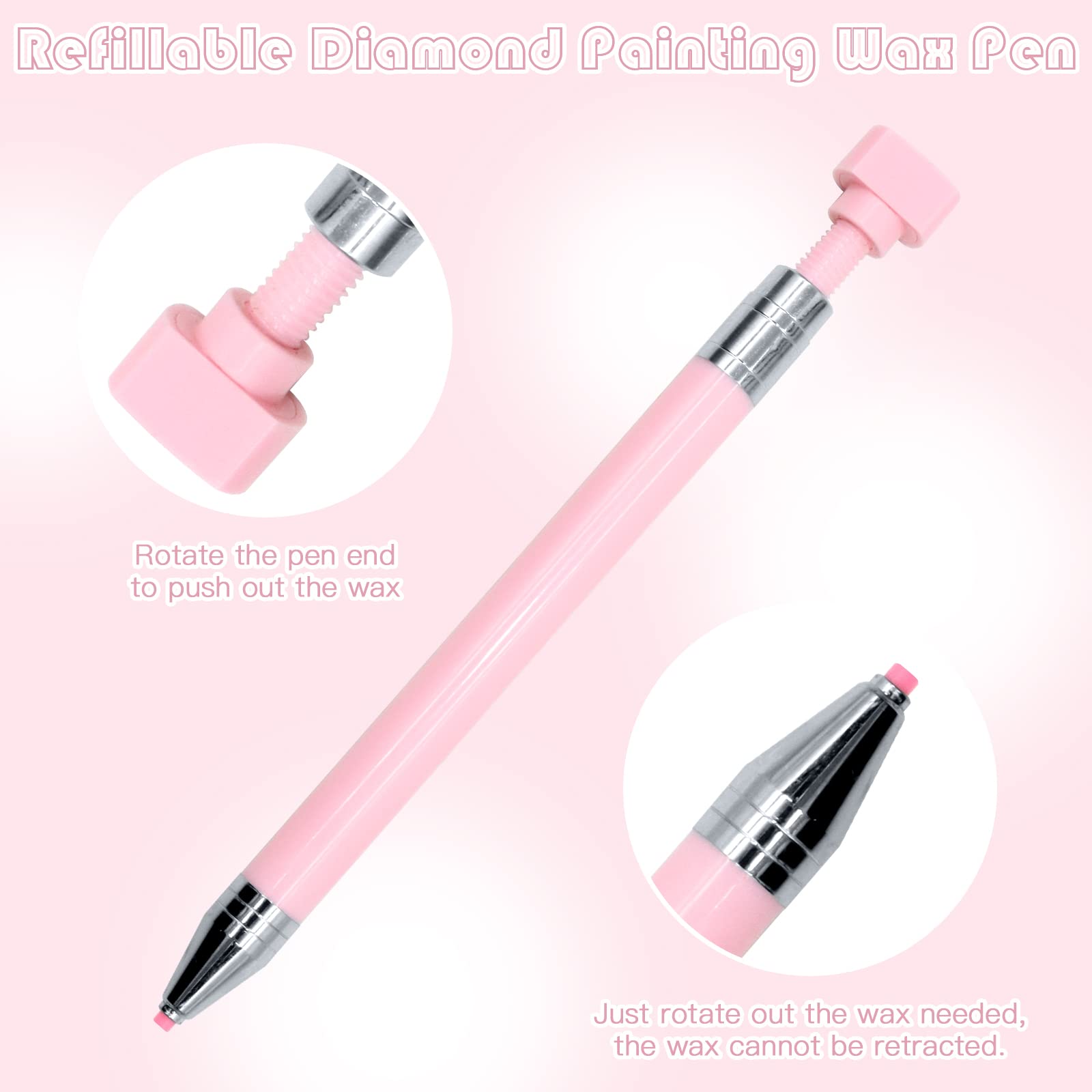 ZYNERY 2-Pack Diamond Painting Pens with Wax - Refillable Wax Pen & Rotating Glue Point Drill Pen for Nail Art Rhinestones, Diamond Painting Kits, DIY Crafts - Quickly Pick Up Beads & Gems (Pink & White) - Perfect for Home Decor, Gift Making & Relaxing Art Projects