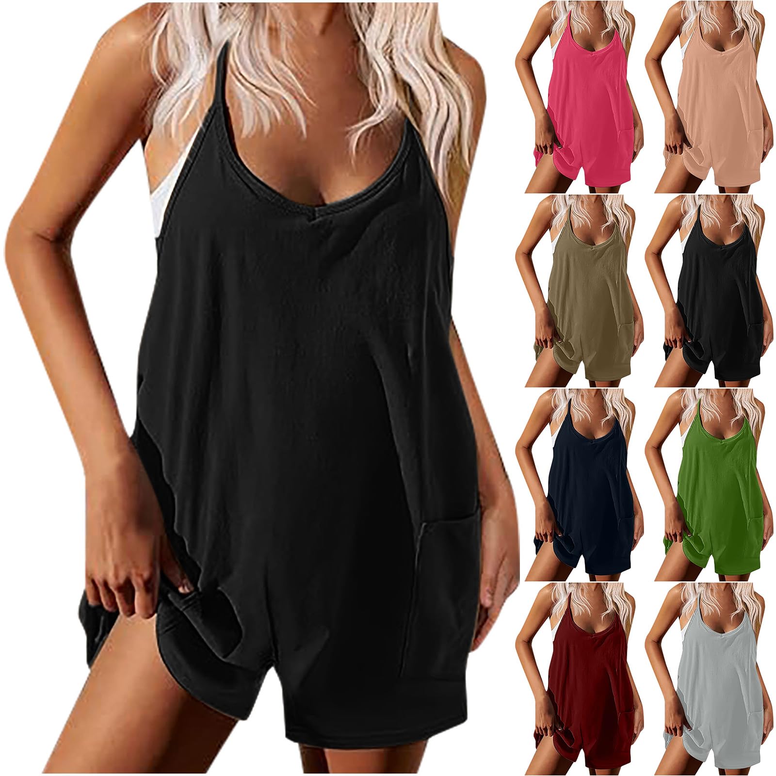 Sexy Women's Summer Jumpsuit - Boho Romper with Pockets for Beach & Outings