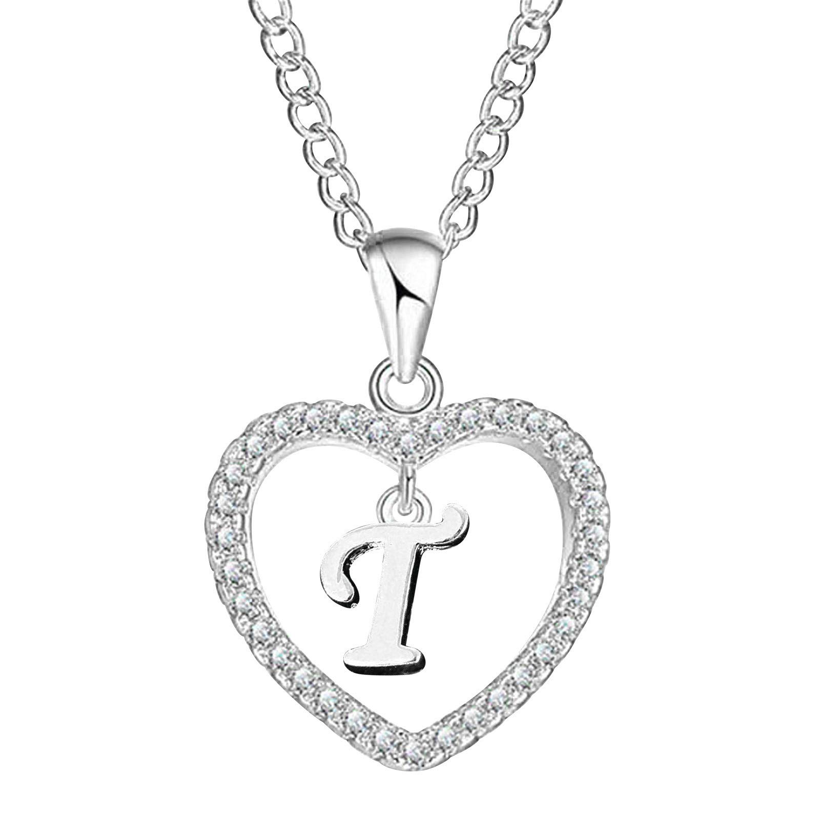 Heart Initial Necklace for Women - Sterling Silver Dainty Heart Pendant with CZ Engraved Monogram Letter, Personalized Jewelry Gift for Teen Girls, Birthday, Anniversary & Valentine's Day