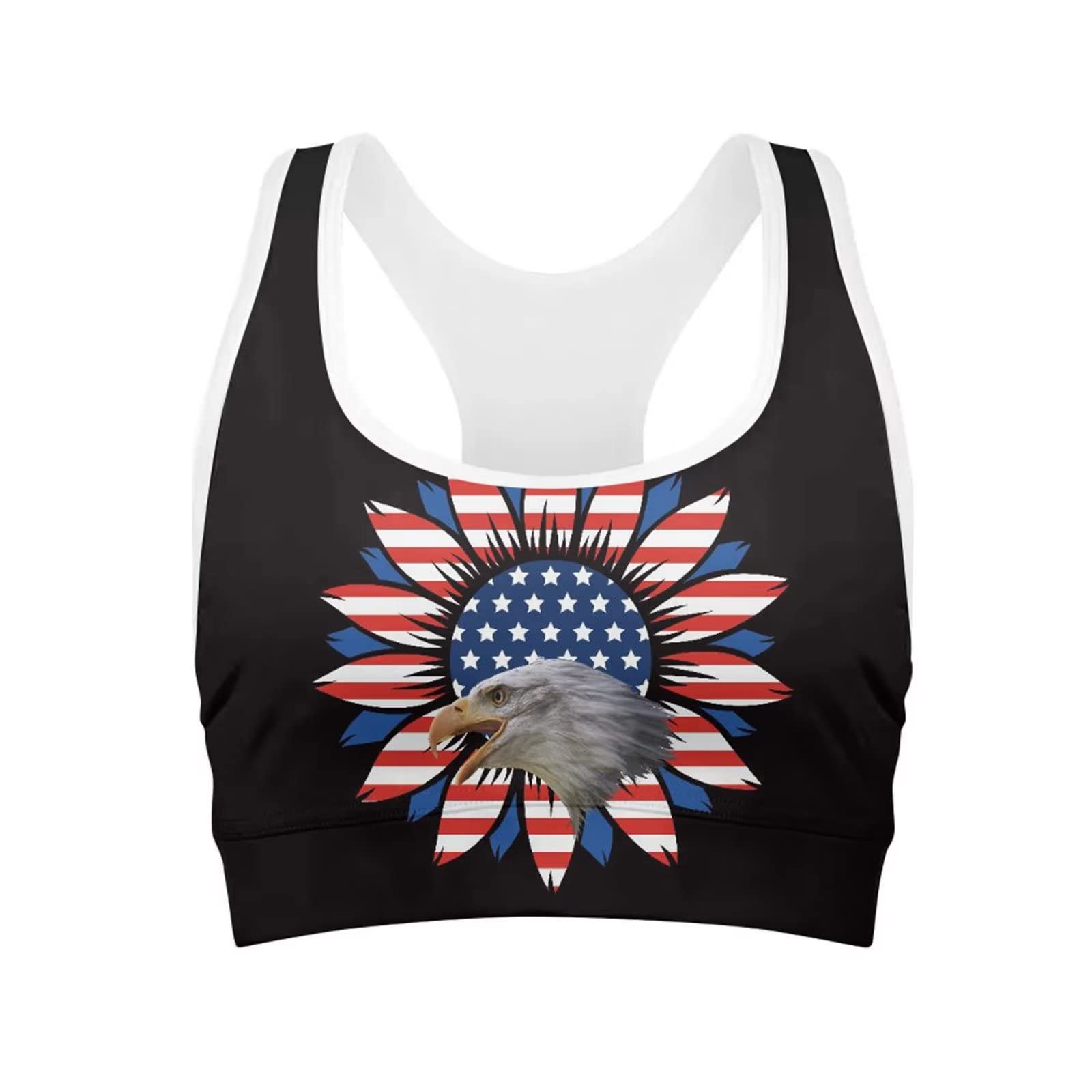 Vintage American Flag Sports Bra for Women - High Support Workout Bra for Yoga, Running, Gym & Fitness | Patriotic Activewear for 4th of July & Outdoor Activities