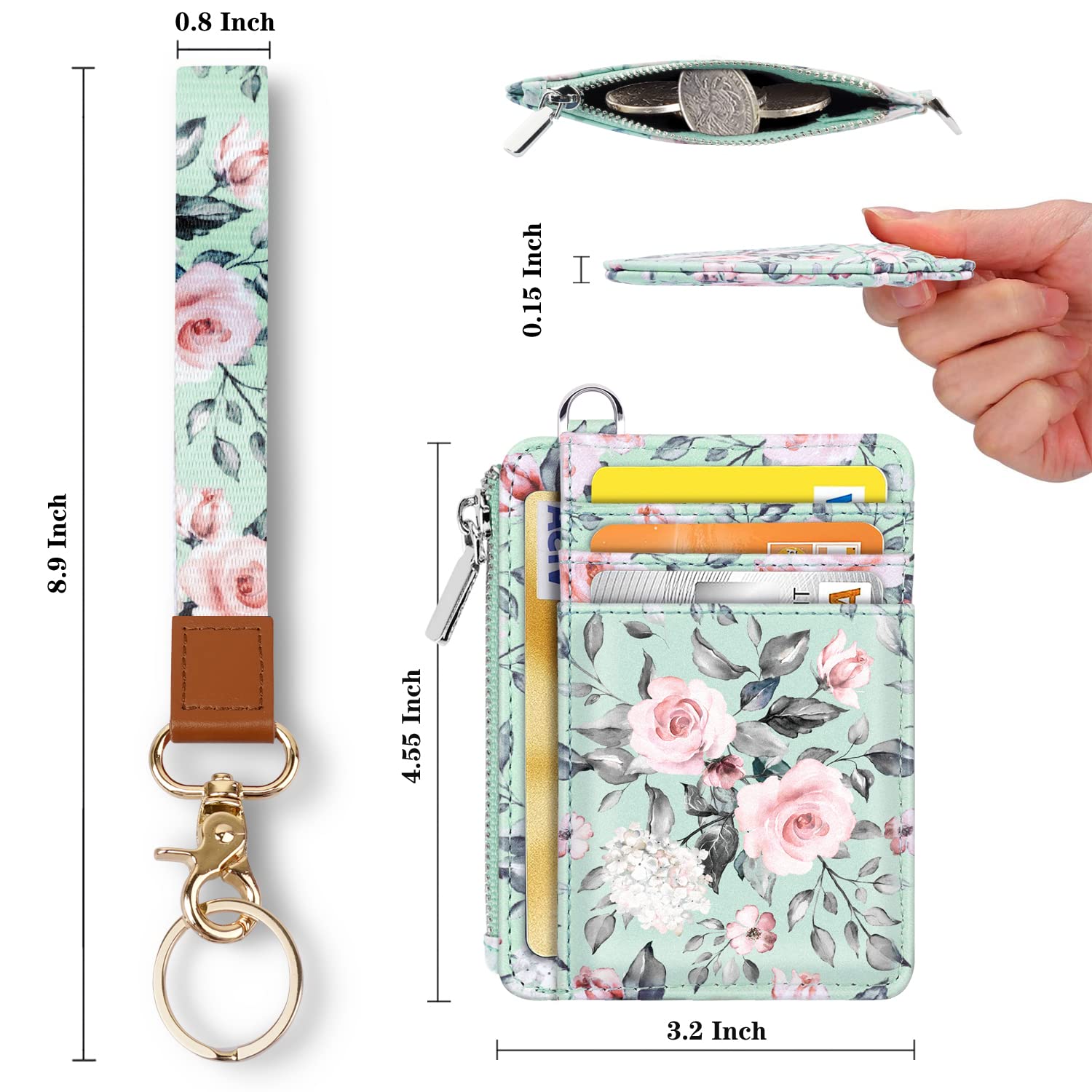 Waveyu Women's Wrist Lanyard with ID Holder - 6 Card Slots & Zipper Pocket for Work & Travel