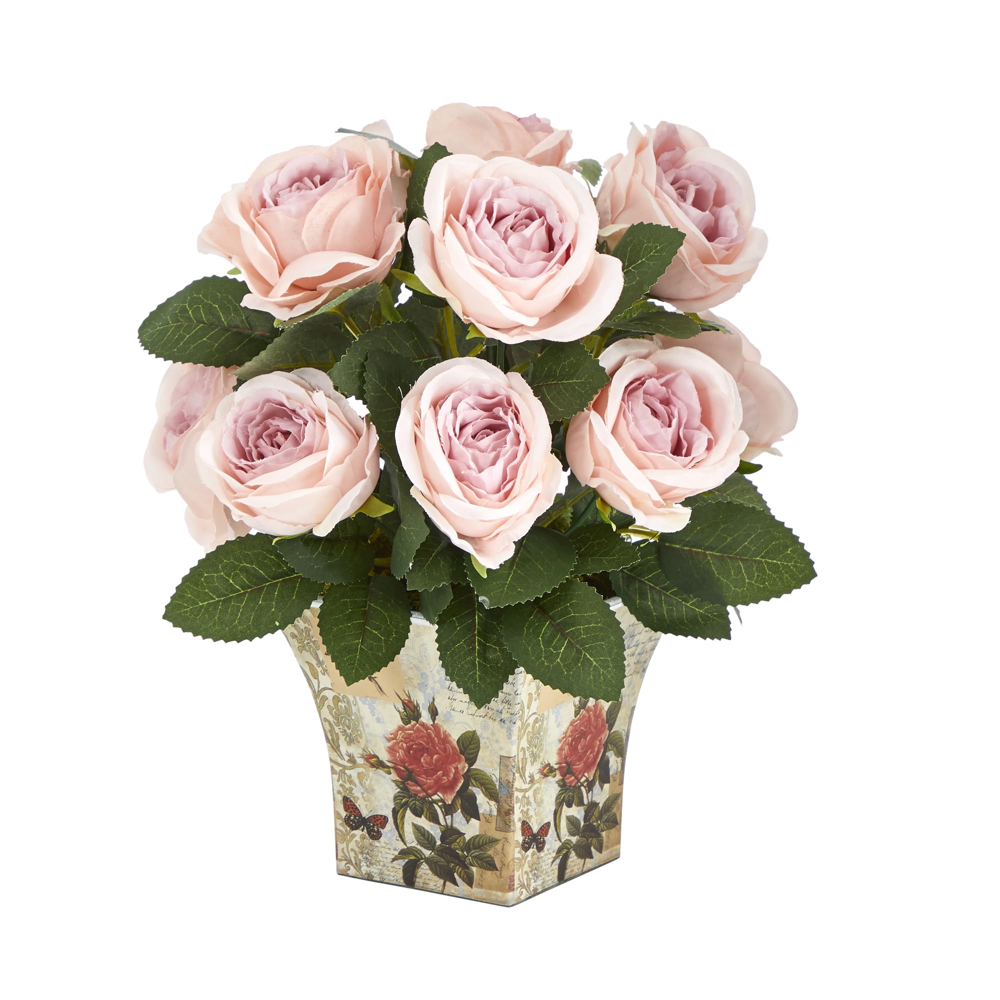 Nearly Natural 11-Inch Artificial Rose Arrangement in Floral Vase - Perfect for Home Decor, Wedding Centerpieces & Office Desk Decorations