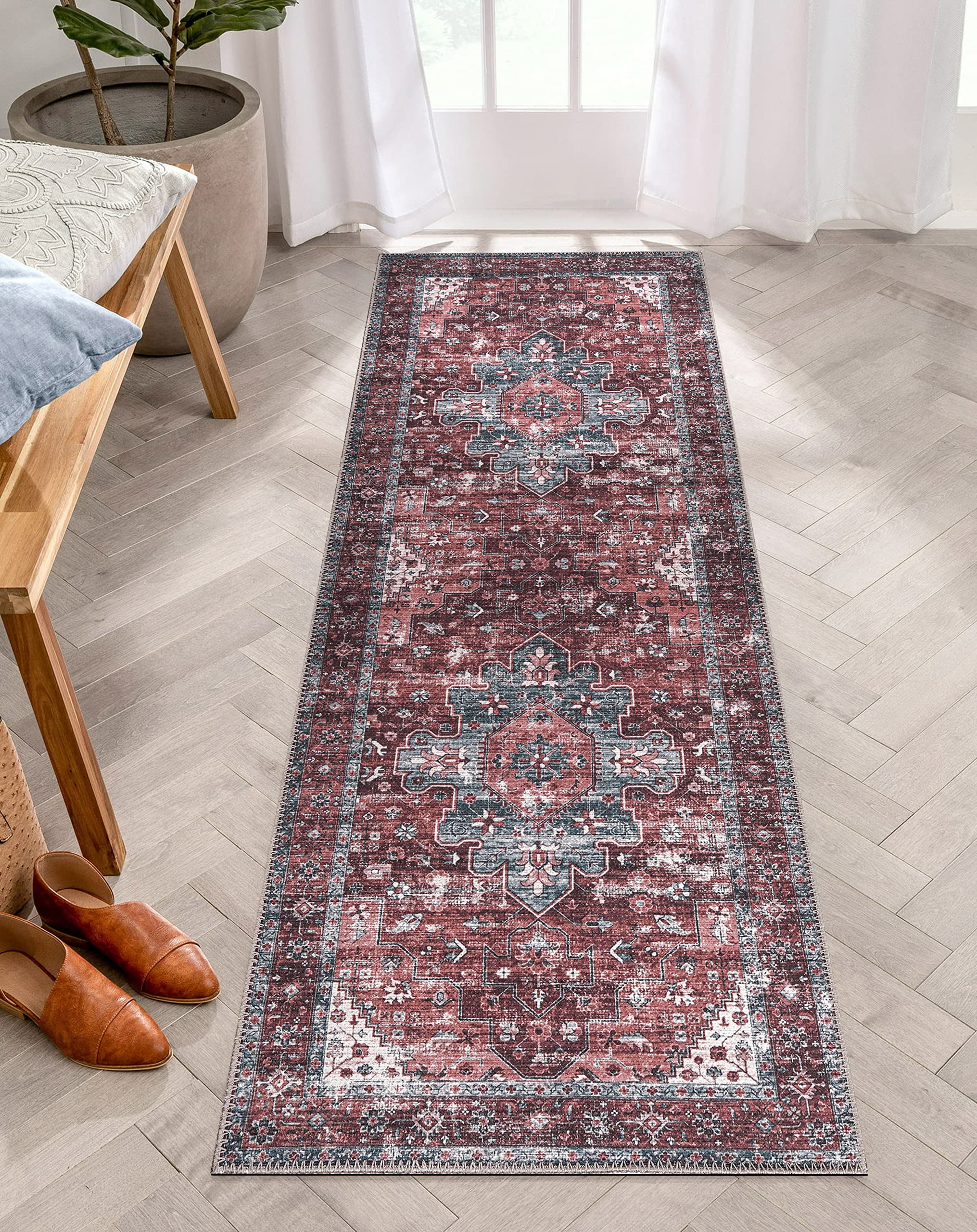 Machine Washable Area Rug - Adiva Rugs Vintage Persian Print Floor Carpet for Living Room, Bedroom, Bathroom & Kitchen - Home Decor Mat (Terra, 2'6