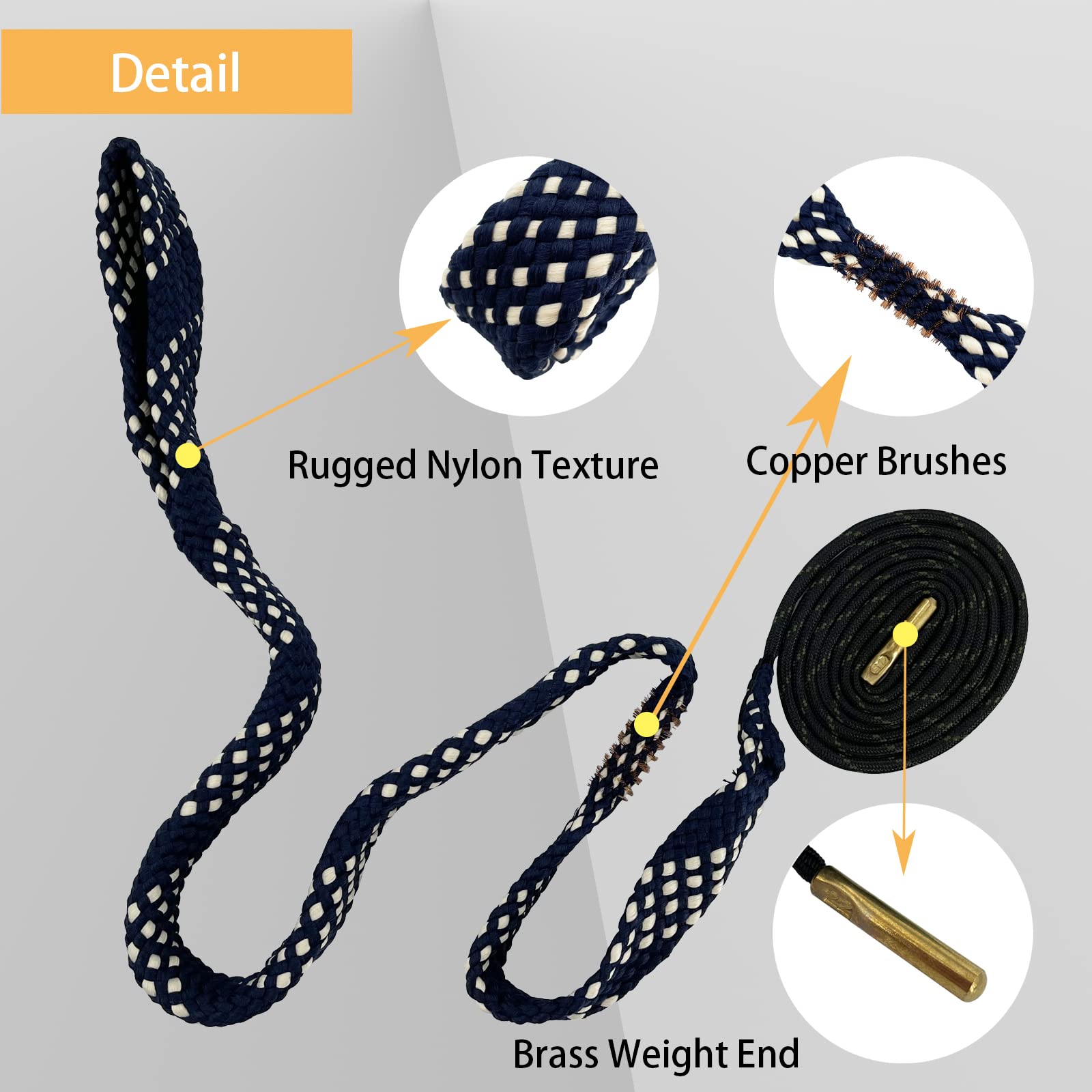 2 Pack Gun Cleaning Snake Rope - Universal Bore Brush for Pistol, Handgun, Shotgun - Fits .22, .223, 5.56mm, .380, 9mm, 12GA, .308, .357, .44, .45 Caliber - Perfect for Rifle Maintenance & Hunting Gear Accessories