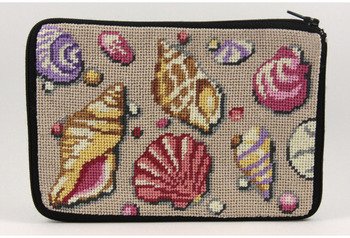 Elegant Shell Needlepoint Cosmetic Purse Kit - DIY Cross Stitch Embroidery Project for Makeup Bag & Travel Organizer