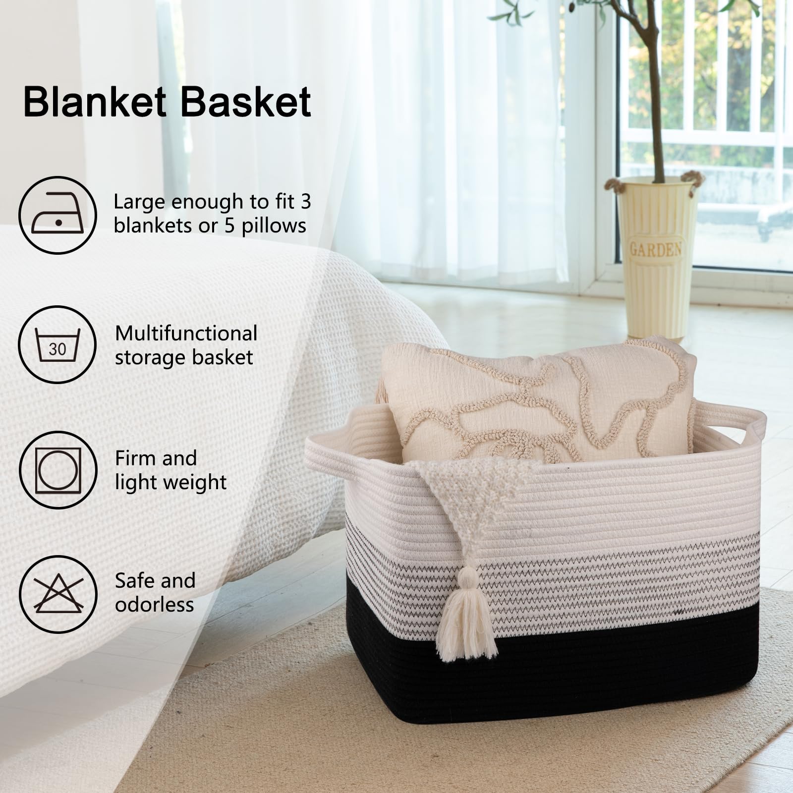OIAHOMY Cotton Rope Storage Basket - 17.7