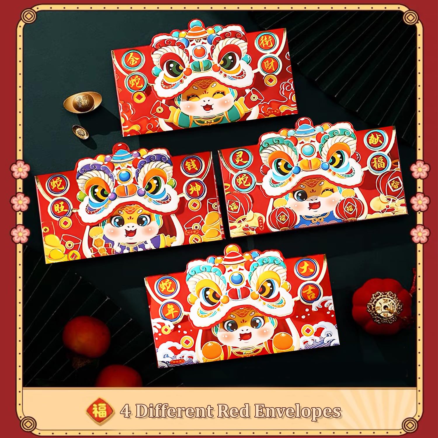 12 PCS 2025 Year of The Snake Chinese New Year Red Envelopes - Traditional Lucky Money Pockets for Lunar Spring Festival Gifts | Perfect for Blessings, Celebrations & Cultural Events