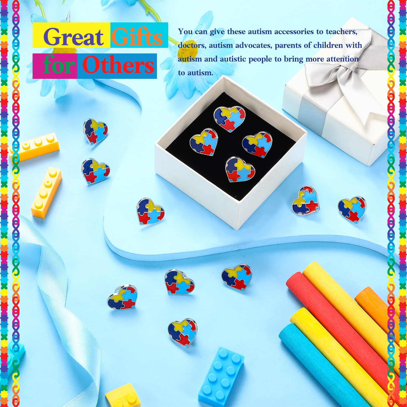 Yilloog 100 Pcs Autism Awareness Lapel Pins Bulk - Enamel Autism Acceptance Pins for Clothing, Shirts & Jackets - Inspiring Support Symbol Brooch Accessories (Heart Style) - Perfect for Fundraisers, Awareness Events & Daily Wear