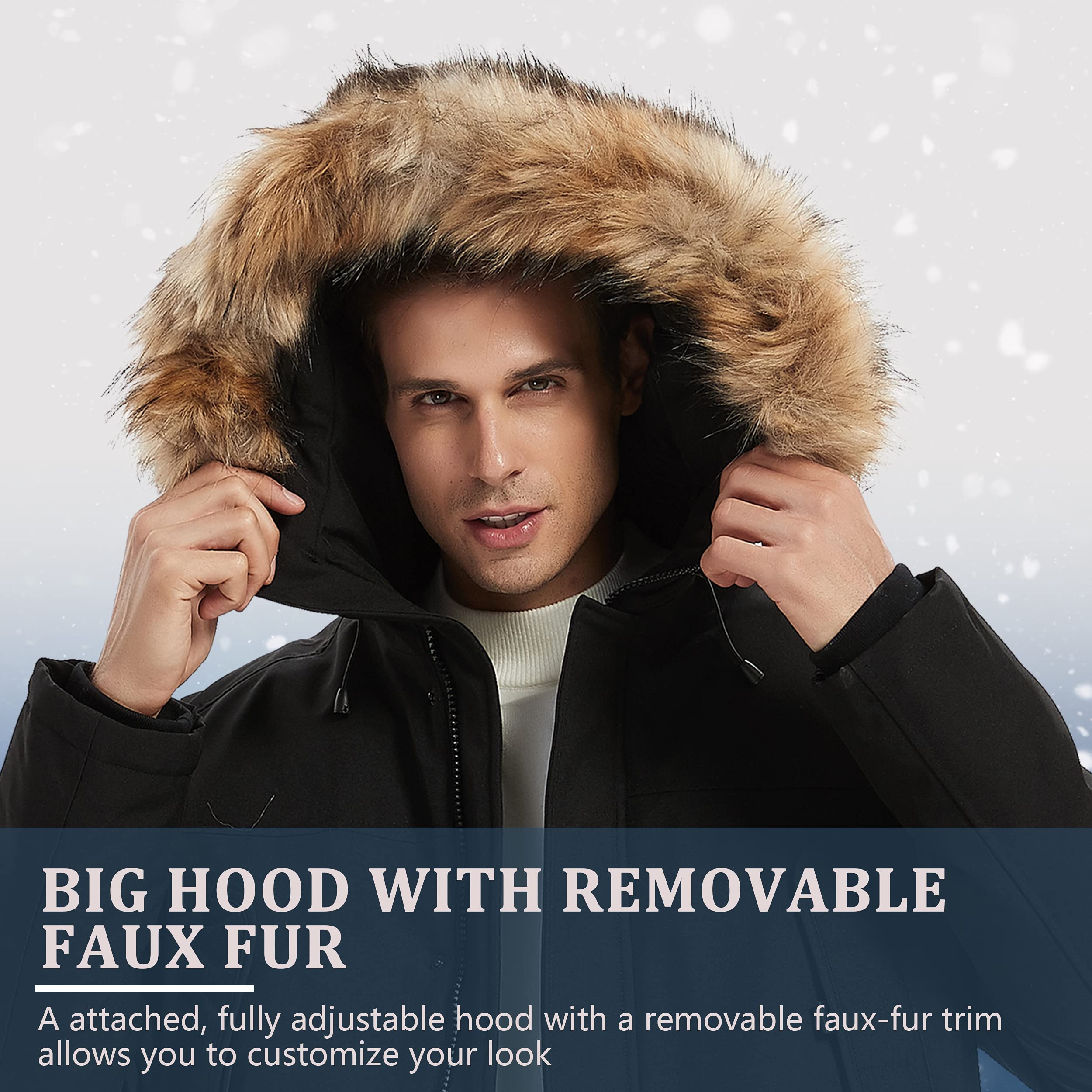 Men's Vegan Down Winter Jacket - Thick Lined Fur Hooded Long Parka Coat for Extreme Cold Weather (XS-3XL) | Perfect for Mountain Hiking, Snow Sports & Urban Winter Fashion