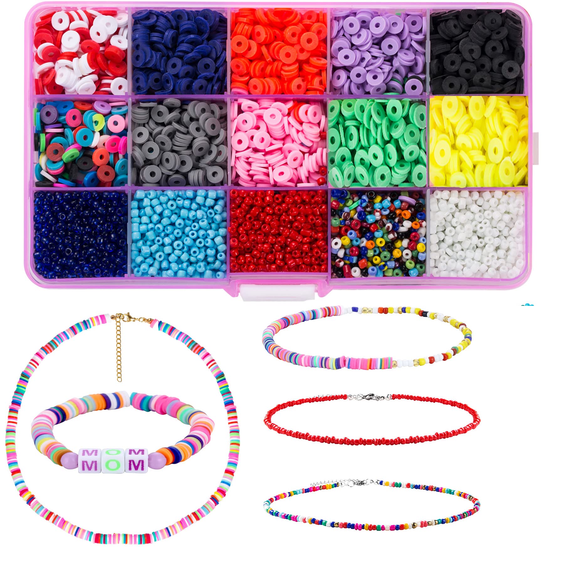 JDXN 6800PCS Polymer Clay Beads & Glass Seed Beads - DIY Jewelry Making Kit for Bracelets, Necklaces, Rings - Mixed Color Craft Beads Set for Art Projects, Stringing, Charms & DIY Gifts (6800 Beads)