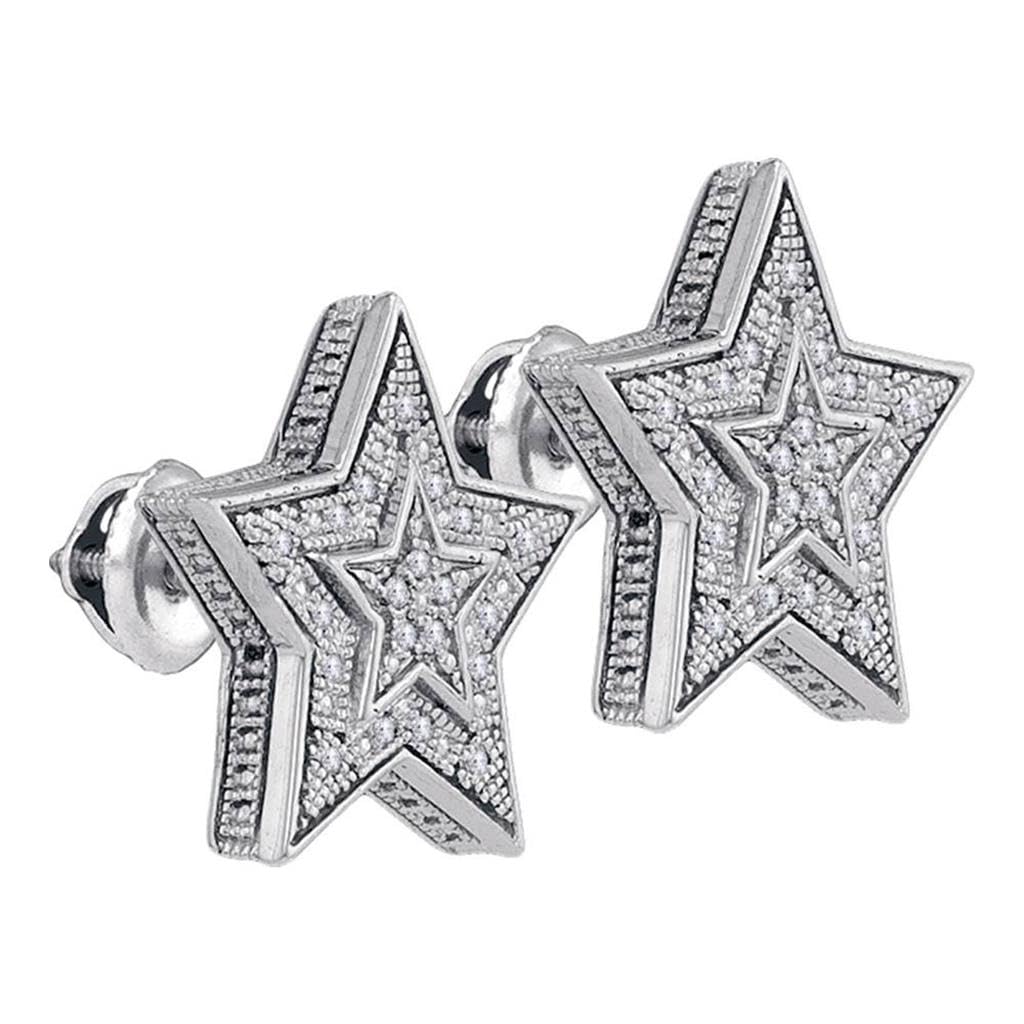 Sterling Silver Men's Round Diamond Star Cluster Stud Earrings - 1/10 Cttw - Perfect for Gifts, Weddings & Special Occasions