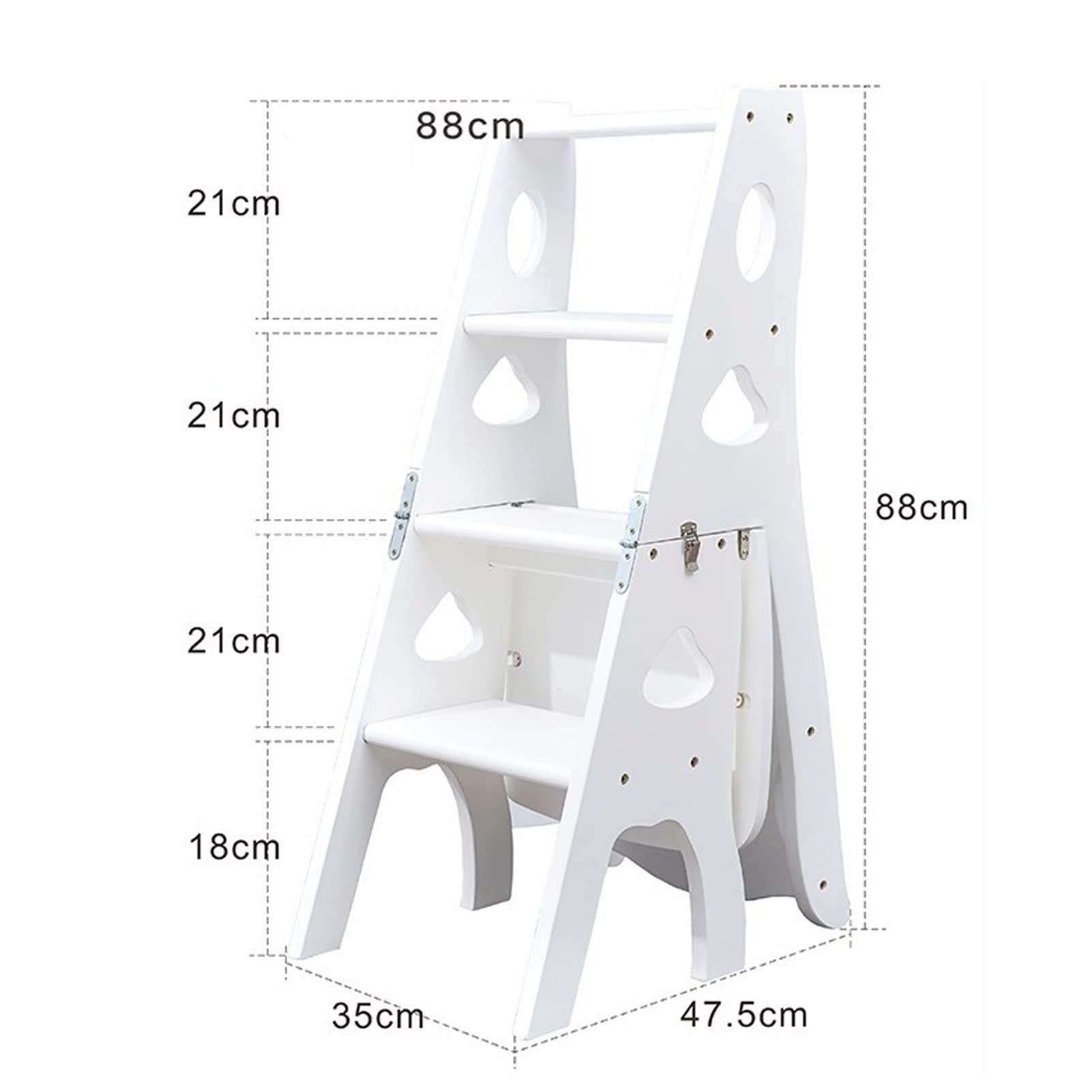 4-Step Wooden Folding Step Stool - Foldable Foot Stool, Shoe Bench & Flower Stand - Safe Home Ladder for Kids & Adults - Perfect for Bathroom, Kitchen, Closet & Garden Use
