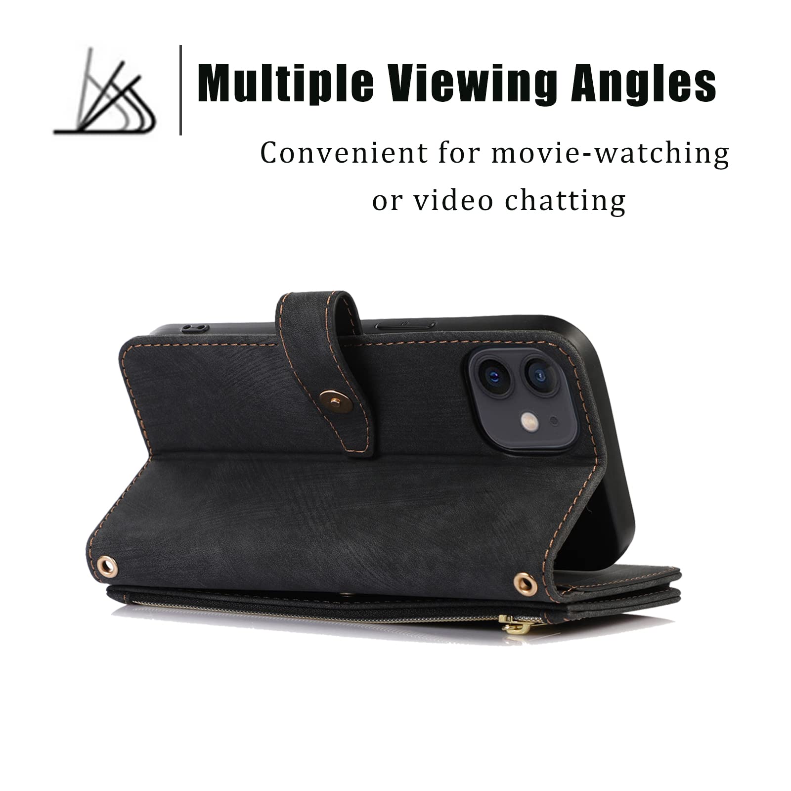 Premium Leather Zipper Wallet Case with Wrist Strap for iPhone SE 2022/2020/iPhone 7/iPhone 8 - Black | RFID Blocking Flip Cover for Cards & Cash | Perfect for Travel, Shopping & Daily Use