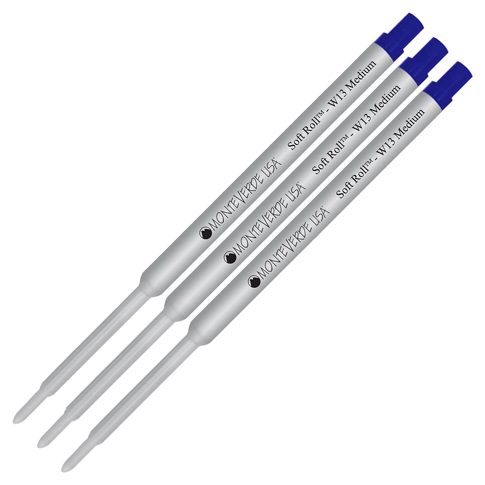 Monteverde Soft Roll Ballpoint Refill 3-Pack - W13 Paste Ink Compatible with Waterman Style Pens - Medium Tip 0.7mm Blue Ink - Perfect for Office, School & Everyday Writing
