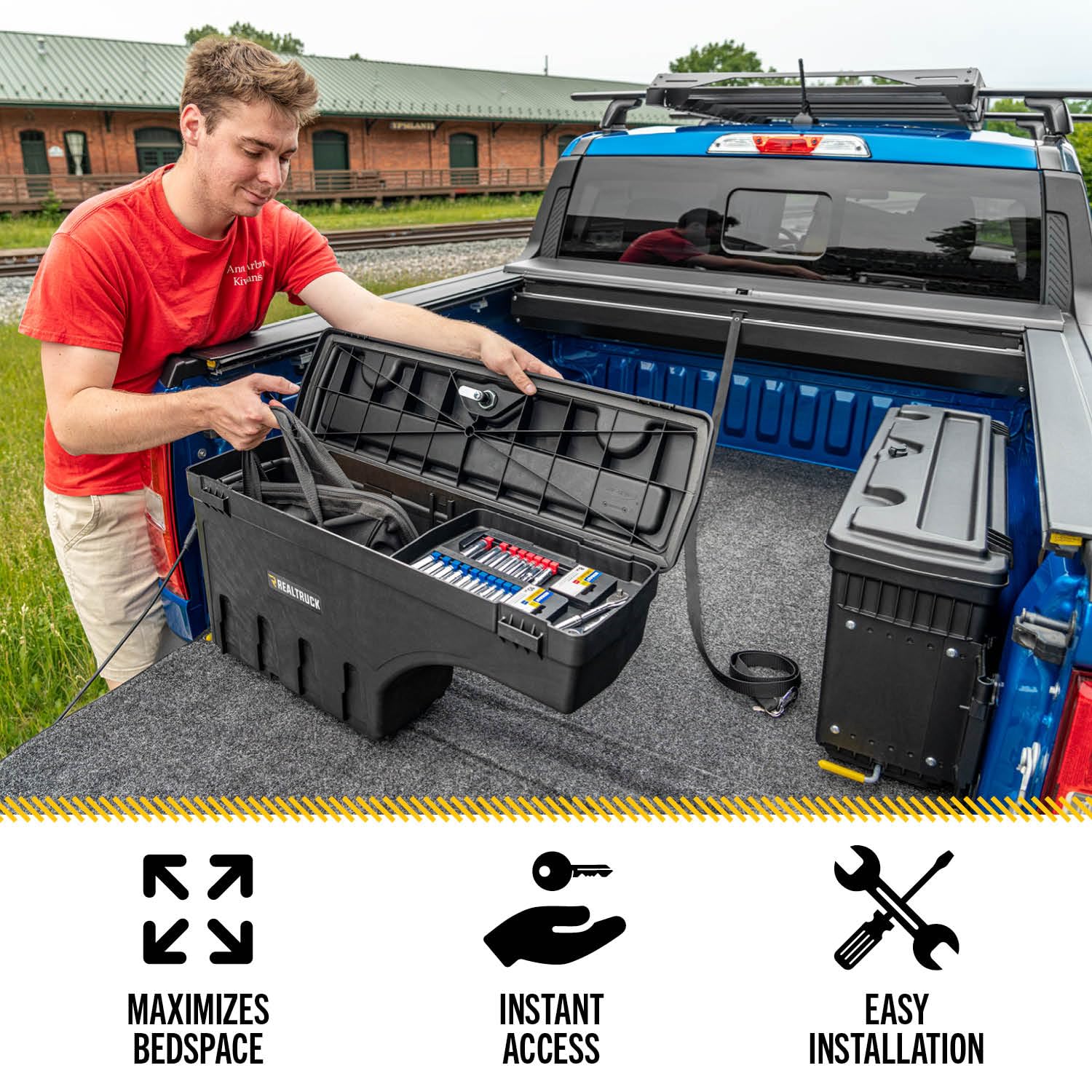 UnderCover SC206D SwingCase Truck Bed Storage Box - Fits 2019-2020 Ford Ranger (Driver Side) | Black | Secure Gear Organization for Camping, Tools & Work Equipment