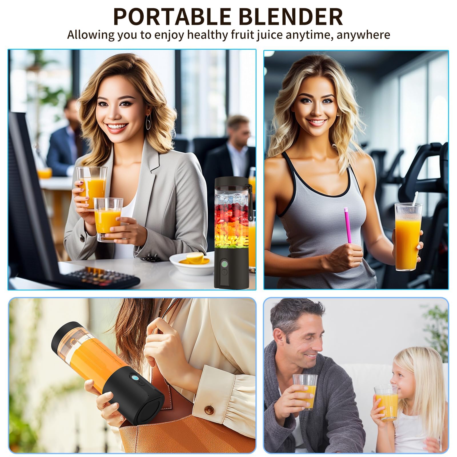 Portable Mini Blender for Smoothies & Shakes - USB-C Rechargeable Travel Blender with Stainless Steel Blade, Self-Cleaning & Quiet Operation - Perfect for Gym, Office, Travel & Home Use