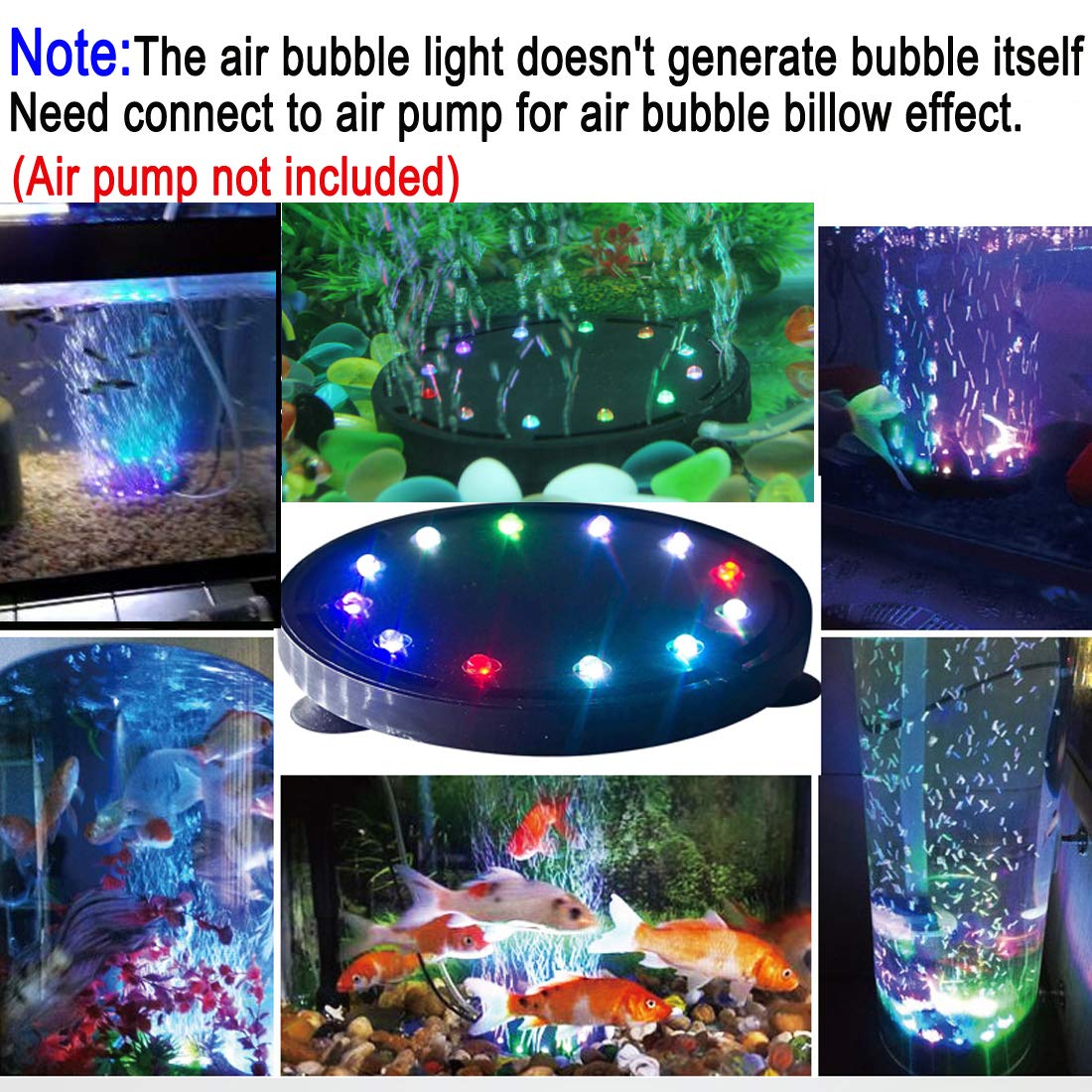 12 LED Aquarium Bubble Light - 5 Inch Submersible Air Stone for Fish Tank, Turtle Tank Decoration | Energy Efficient LED Bubbler Lamp with Air Pump | Perfect for Home Aquariums, Office Fish Tanks & Aquatic Pet Habitats
