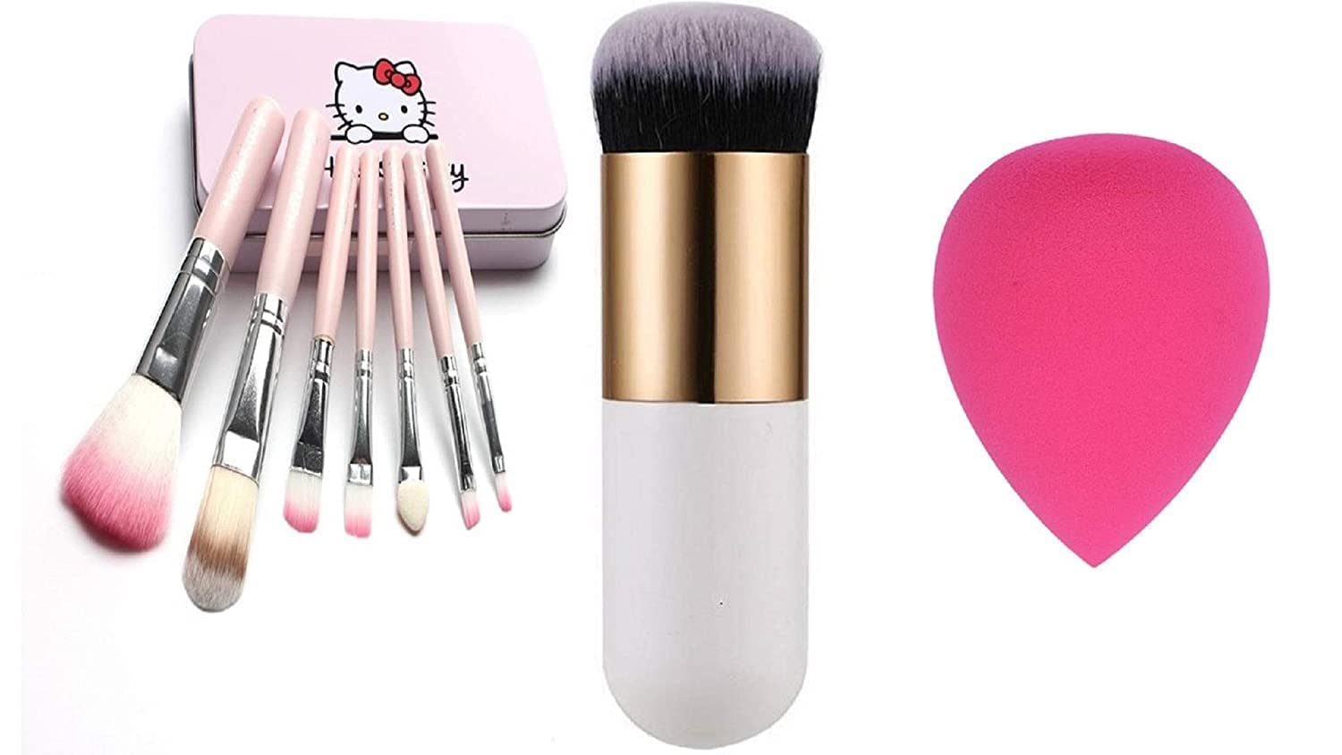 TANEJASONS 7-Piece Soft Bristle Makeup Brush Set with Foundation Brush & Beauty Blender - Pink Cosmetic Brush Kit for Flawless Face Makeup, Contouring & Blending - Perfect for Professional Artists & Beginners