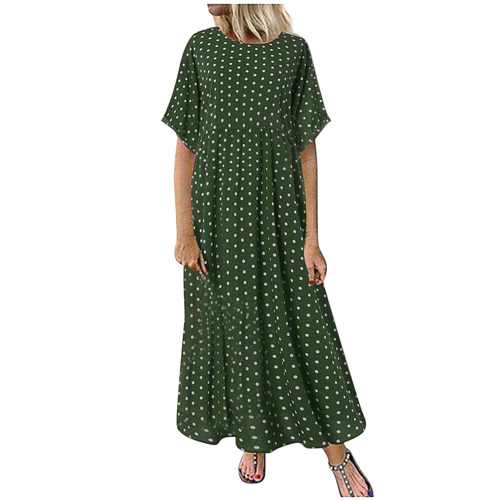 Women's Plus Size Casual Short Sleeve Loose Fit Dot Print Dress with O-Neck - Perfect for Summer Outings, Beach Vacations and Everyday Wear