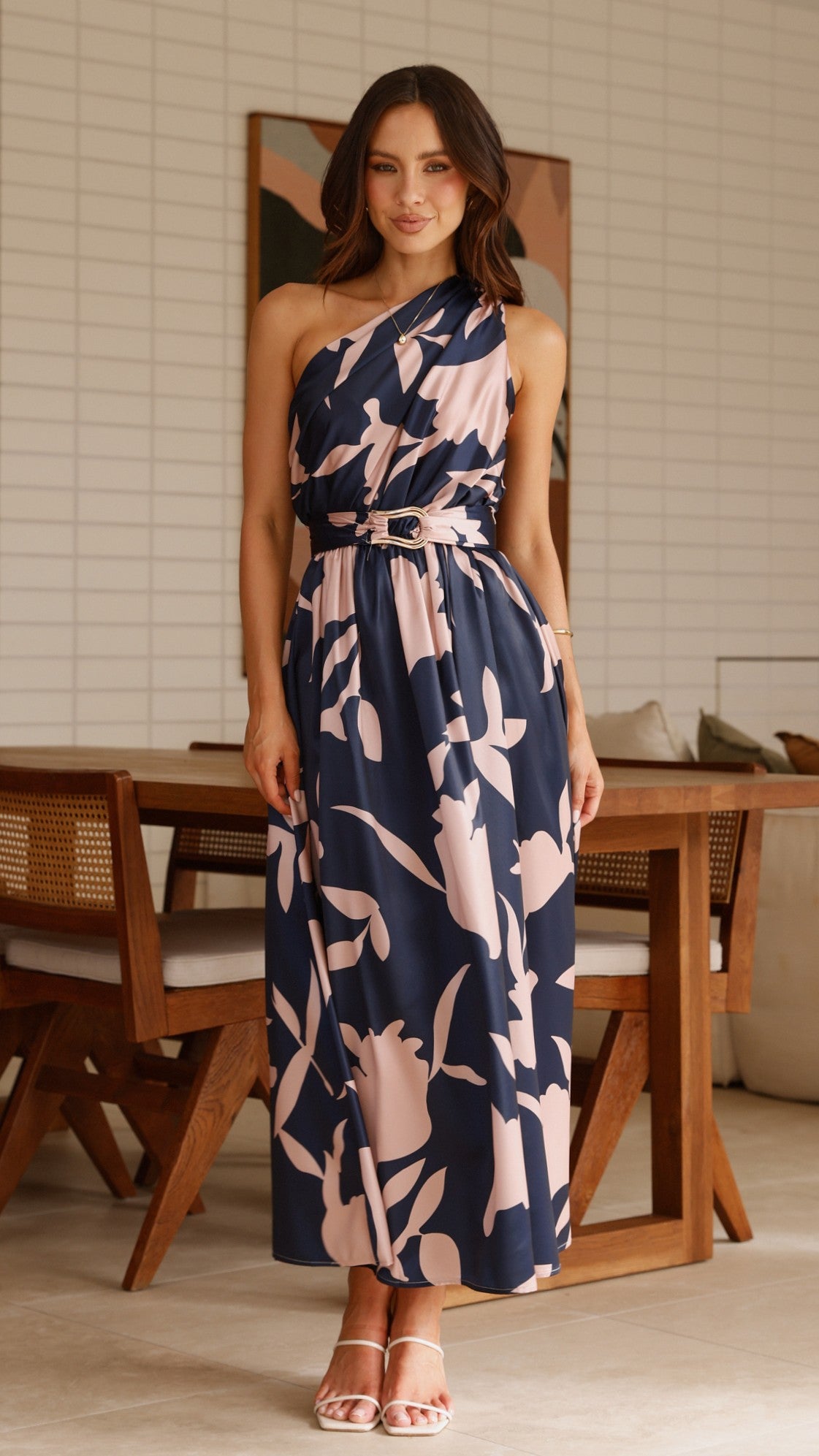 Hadas Maxi Dress for Women - Navy & Pink Floral Print, Boho Summer Beach Dress, Perfect for Vacations, Parties, and Casual Outings