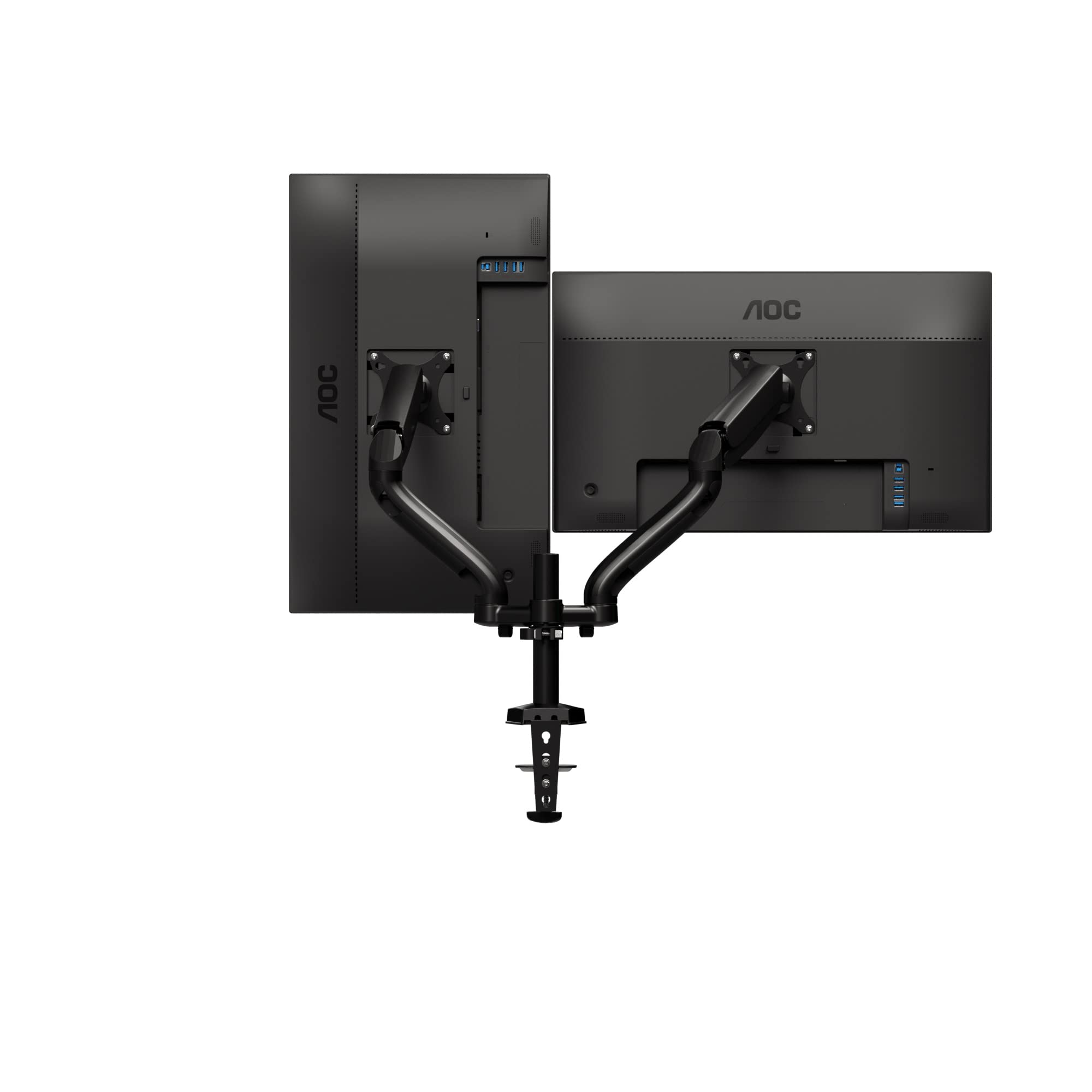 AOC AS110D0 Dual Monitor Arm - Adjustable VESA Mount for 2 Screens up to 27 Inches (520mm) - 100mm Clamp - Black (AD110D0) - Perfect for Home Office, Gaming Setup & Workspace Ergonomics