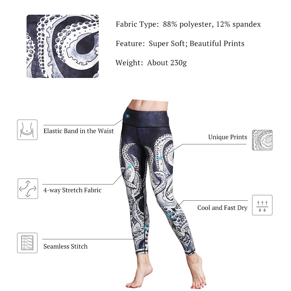 Women's Printed Over The Heel Stirrup Yoga Pants - High Waist Stretchy Leggings for Yoga, Pilates & Workout