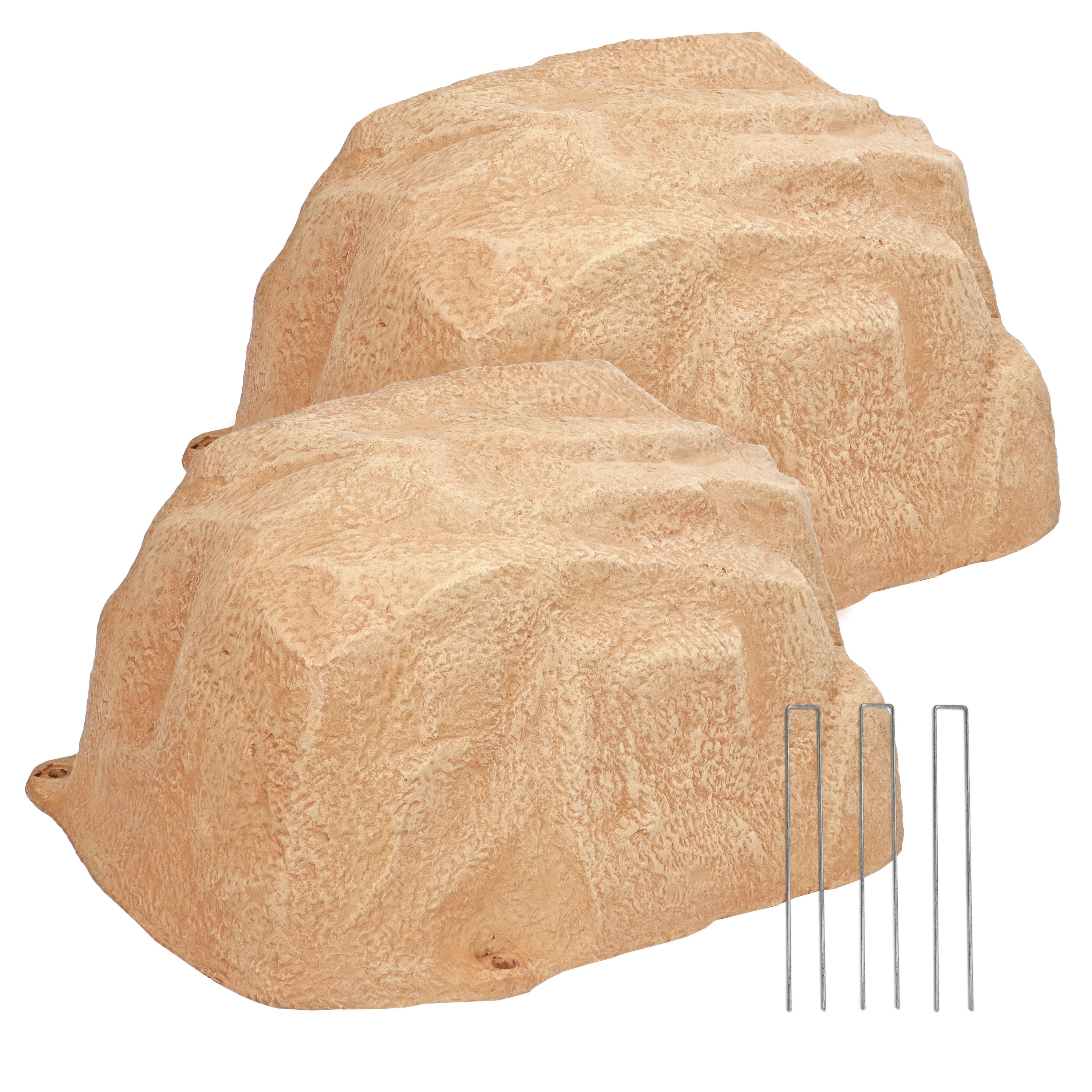 Sunnydaze Low Profile Artificial Landscape Rock Cover with Stakes - Decorative Yard & Garden Camouflage for Utility Boxes, Pipes & Unsightly Objects