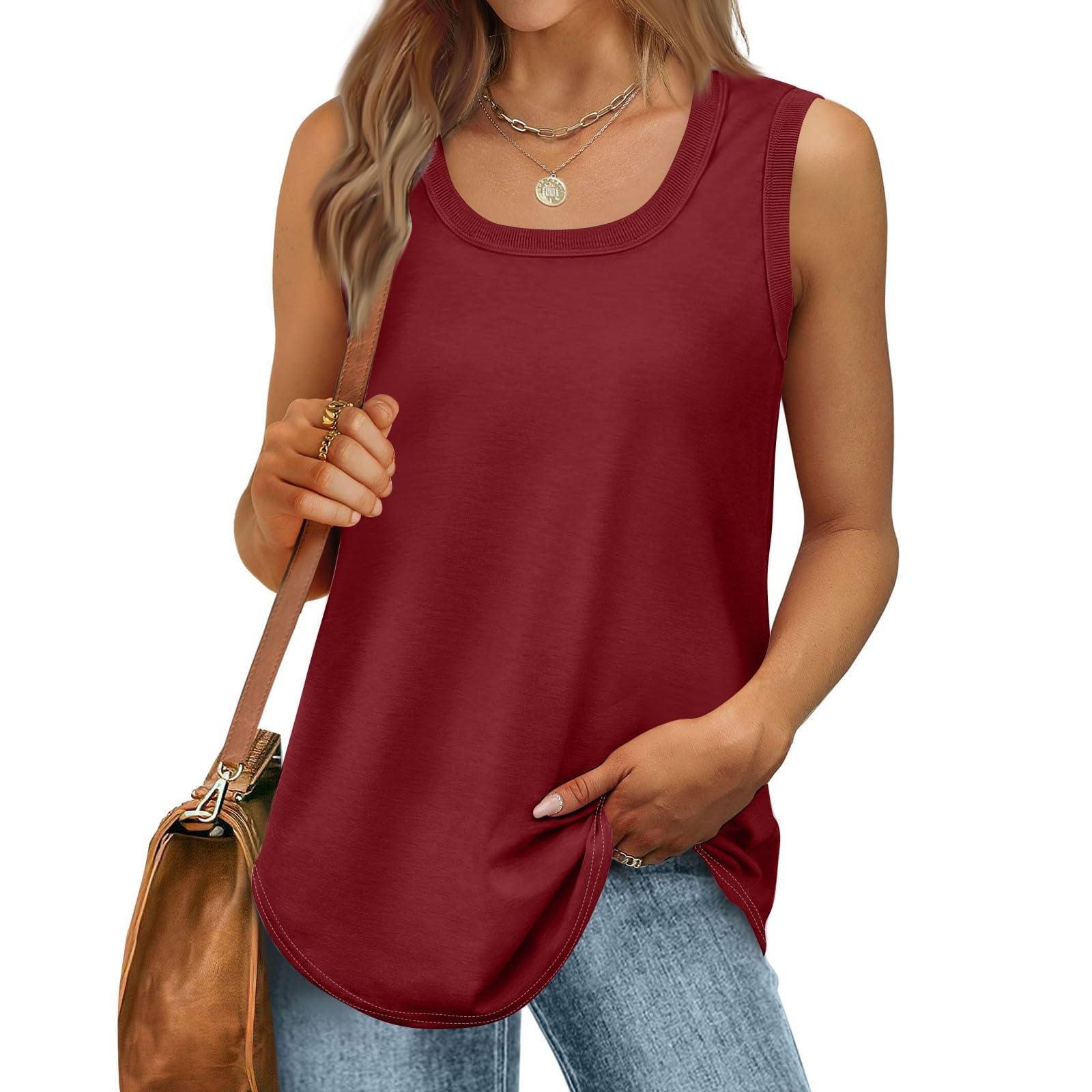 2024 Women's Summer Sleeveless Tank Tops - Square Neck Casual Printed Loose Fit Yoga Shirts for Workout & Daily Wear | Cute Blouses for Beach, Gym, Running & Street Fashion