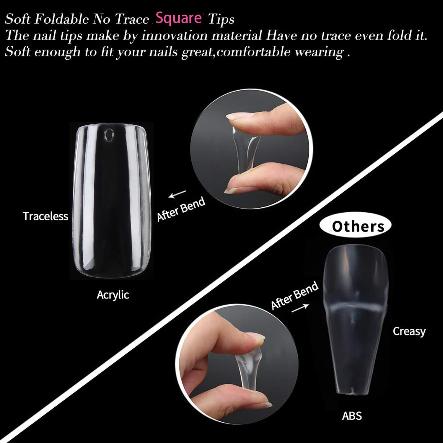 UNA GELLA 504pcs Medium Square Gel Nail Tips - 12 Sizes Full Cover Clear Acrylic Fake Nails for Professional Salon & Home DIY Nail Art | Perfect for Nail Extensions, Manicures & Special Occasions