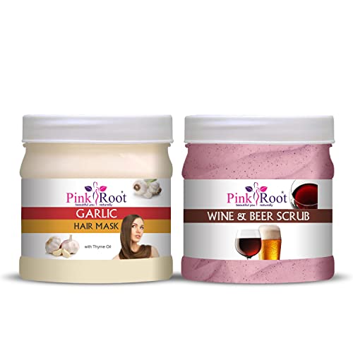 Pink Root Garlic Hair Mask 500g with Wine & Beer Scrub 500g - Deep Conditioning Treatment for Dry Damaged Hair - Perfect for Salon & Home Hair Care