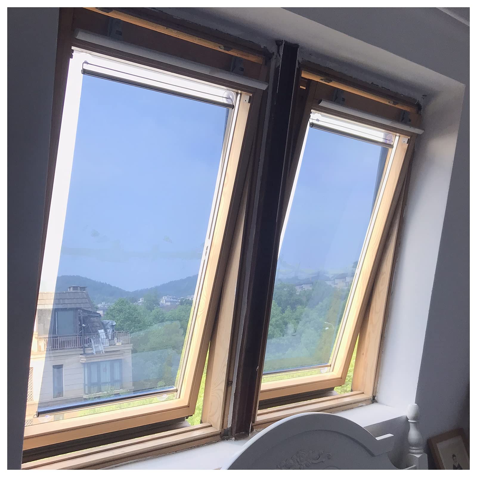 2-Pack Sun Protection One-Way Mirror Roller Shades - No Drill Suction Cup Window Blinds, Anti UV Portable Window Cover for Home & Office (53x150cm/21x59in) - Perfect for Bedroom, Living Room, Nursery and Car Windows