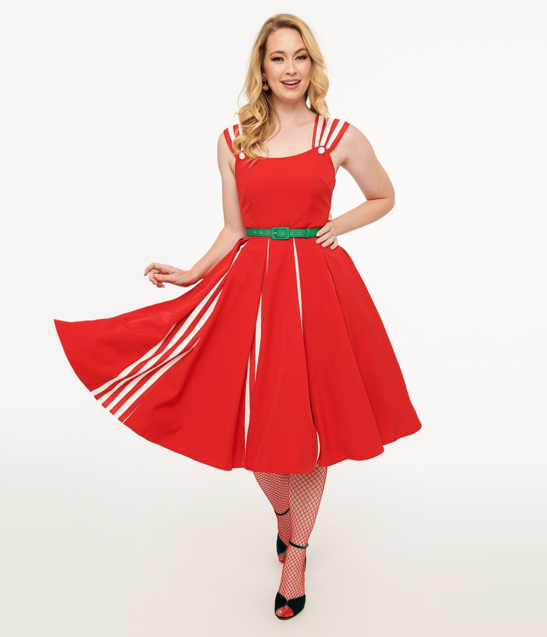 Vintage 1950s Red & White Striped Swing Dress - Retro Pinup Style for Women - Perfect for Parties, Dances & Themed Events