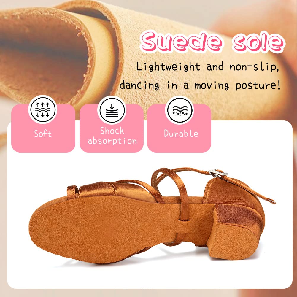 Hipposeus Girls Latin Dance Shoes - Satin Ballroom & Salsa Shoes for Practice & Performance with Suede Sole | Perfect for Competition, Studio Training & Dance Recitals